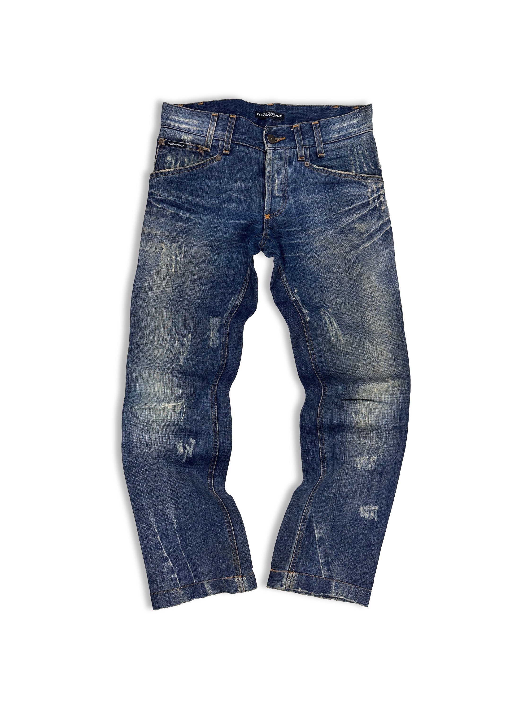 00s Dolce &amp; Gabbana Blue Distressed Heavy Weight Denim