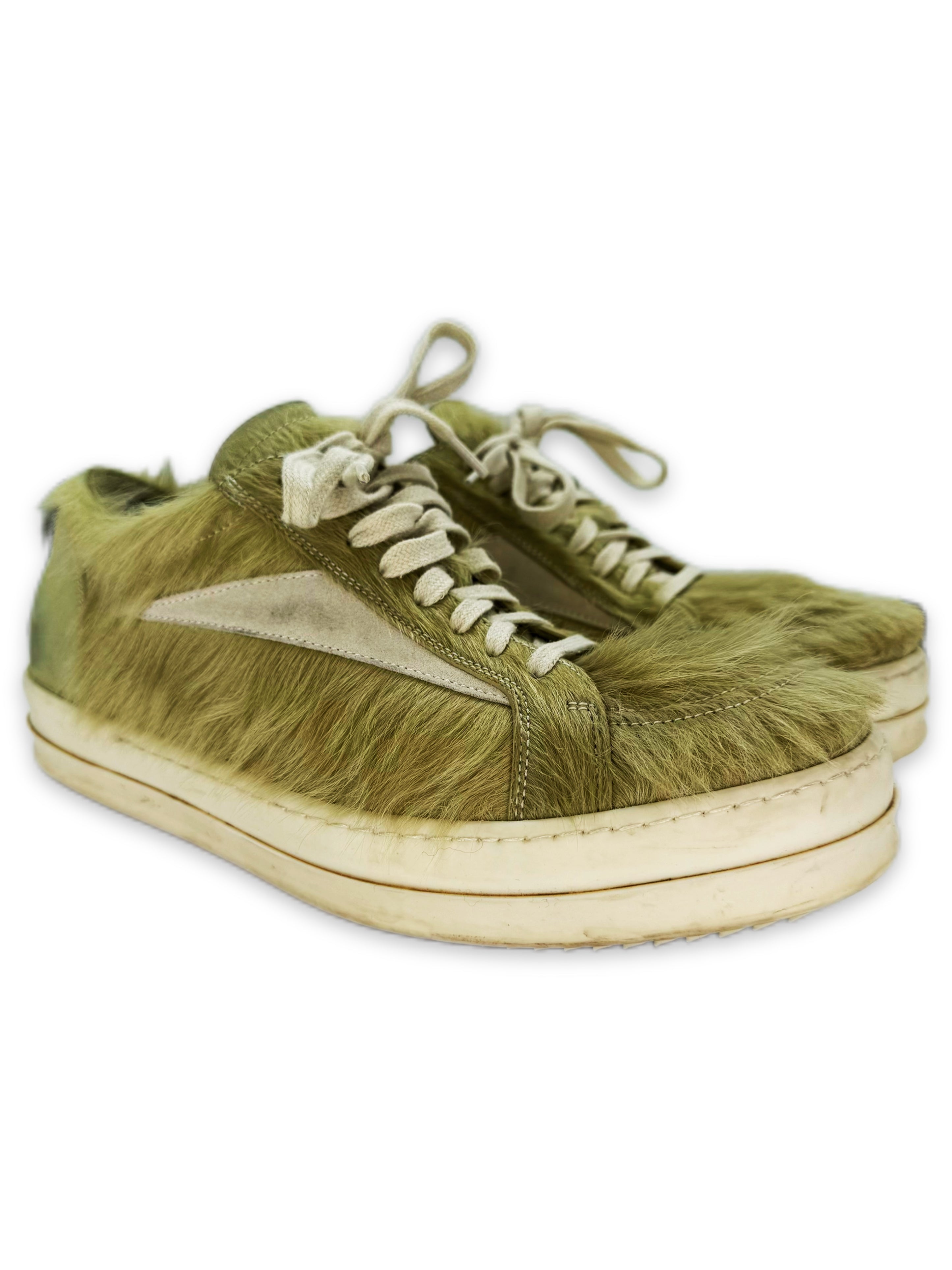 Rick Owens Green Pony Fur Vans Low-top Leather Sneakers