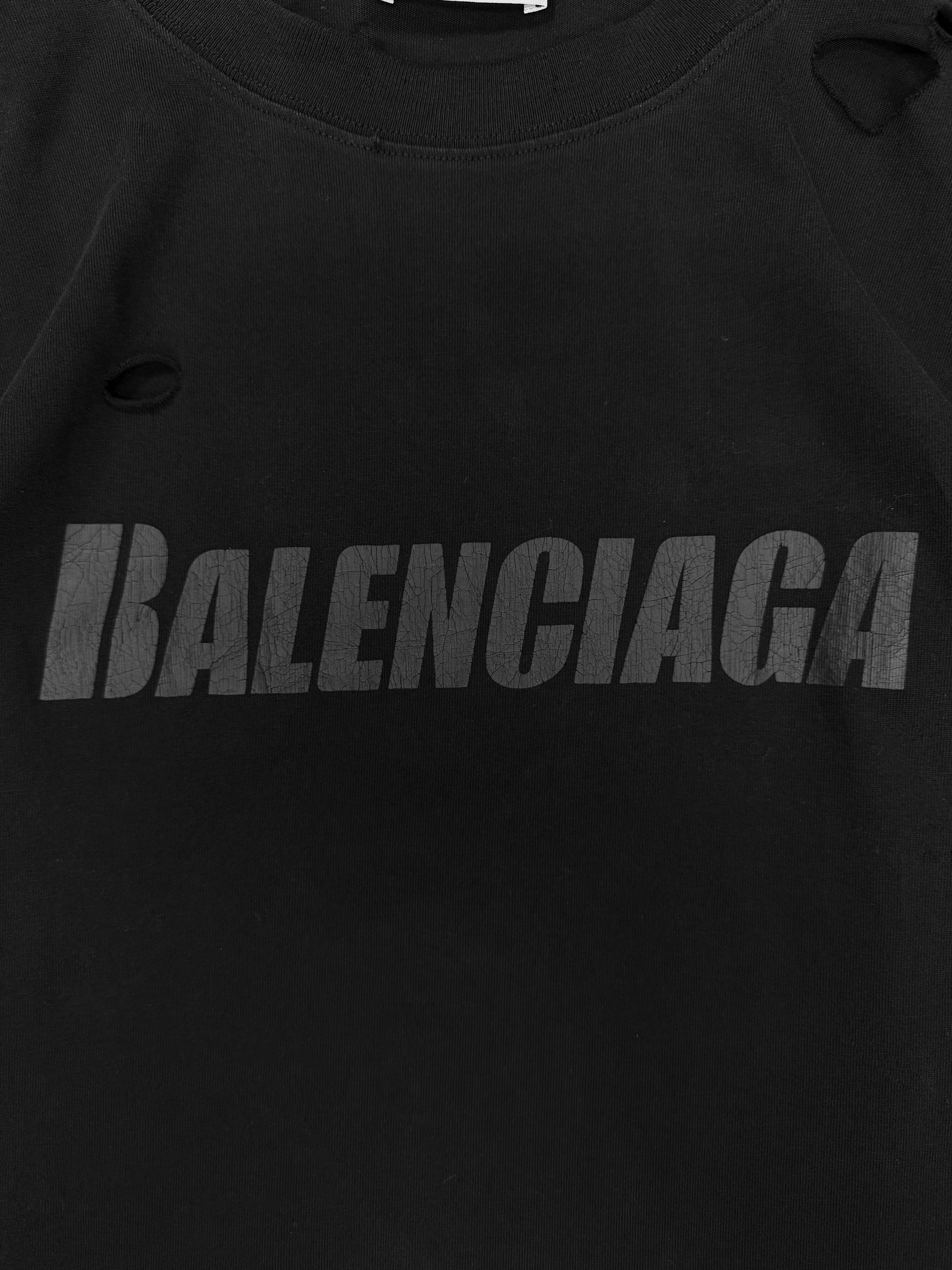 AW21 Balenciaga Distressed ‘Caps’ Logo Black T-Shirt