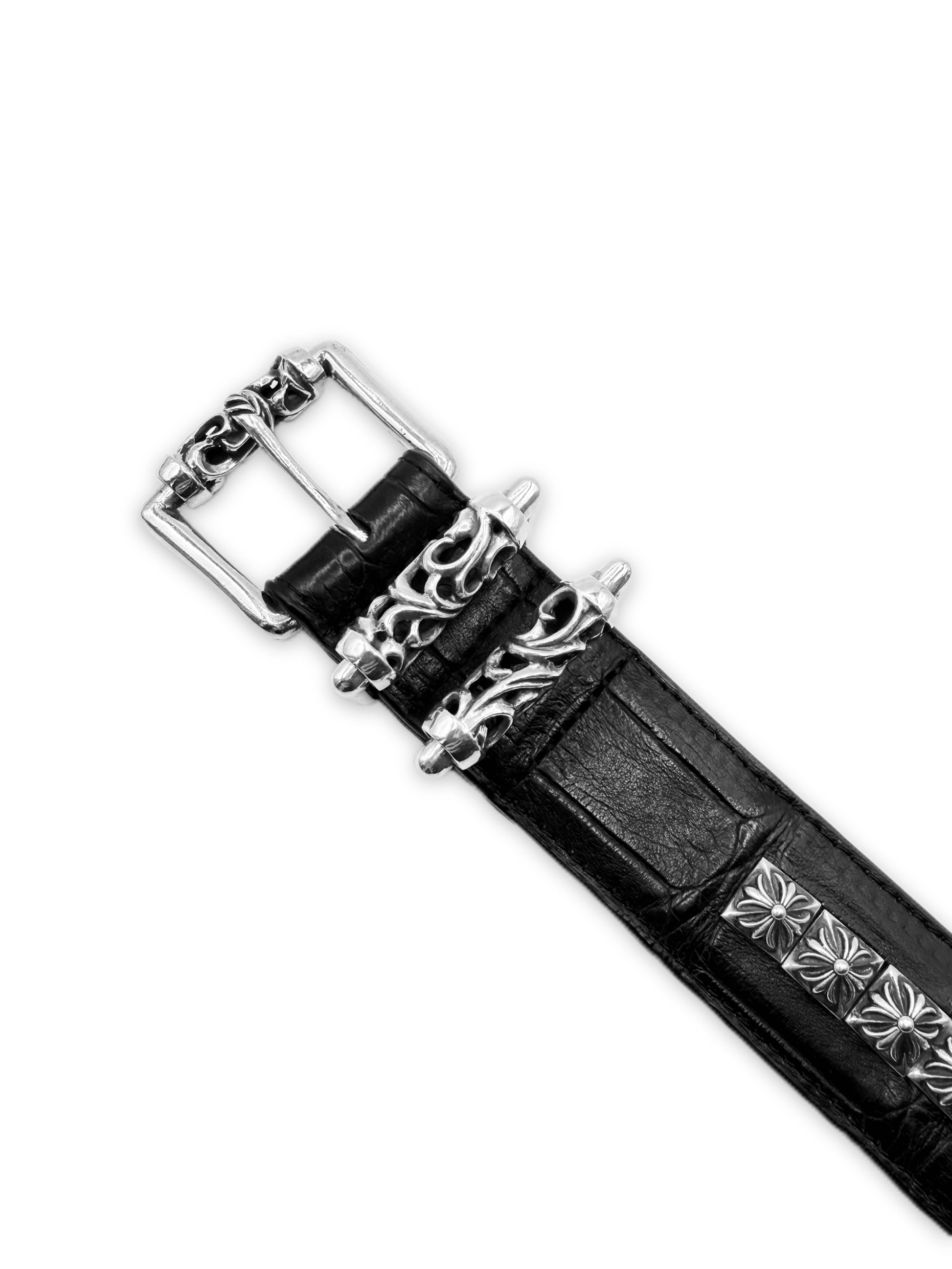 Chrome Hearts Alligator Leather Pyramid Stud .925 Silver Black Roller Belt