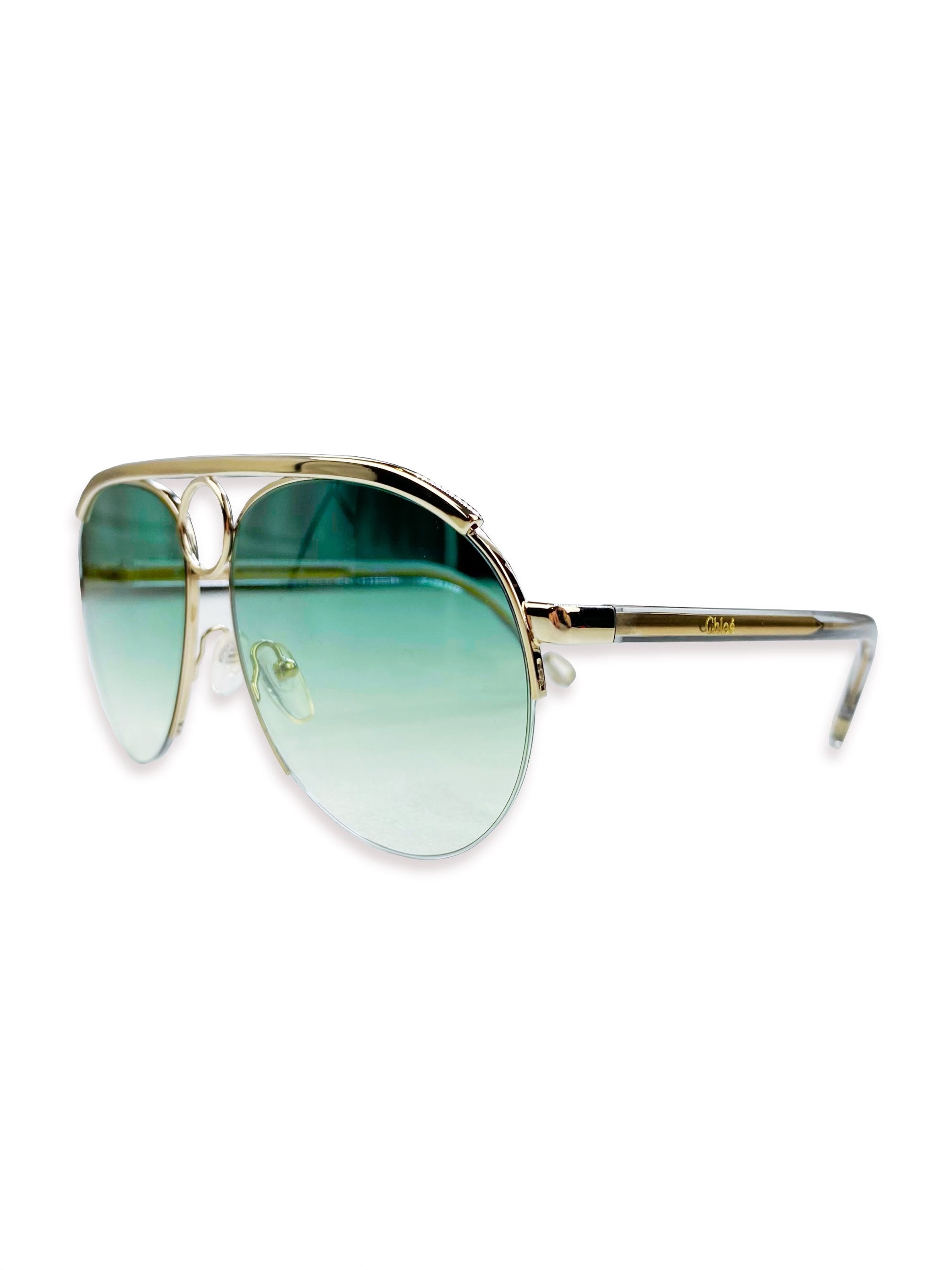 Chloé Emerald Ombré Tint Metallic Aviator Sunglasses