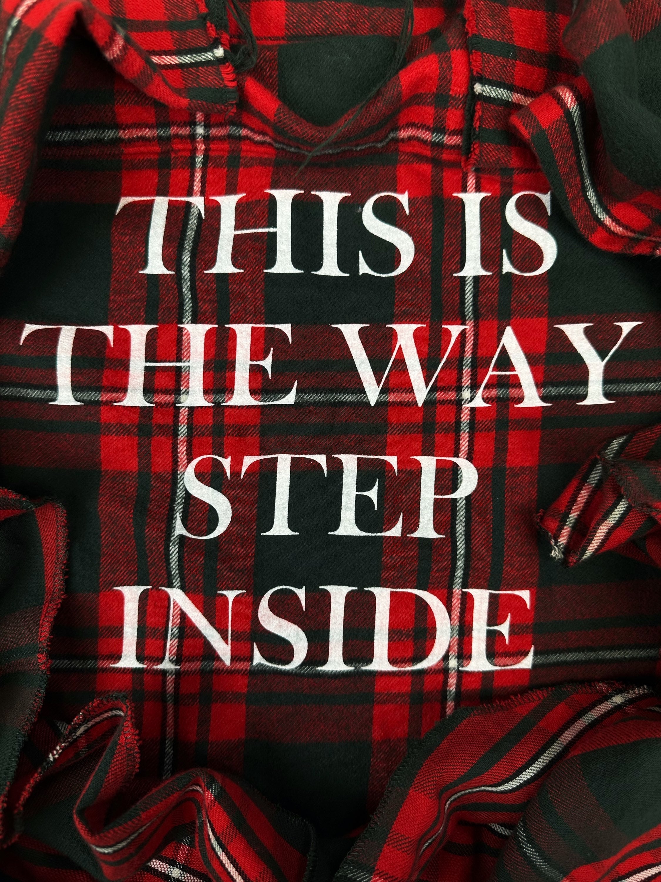 SS03 Undercover Scab ‘Step Inside’ Red Checkered Slogan Flannel Shirt