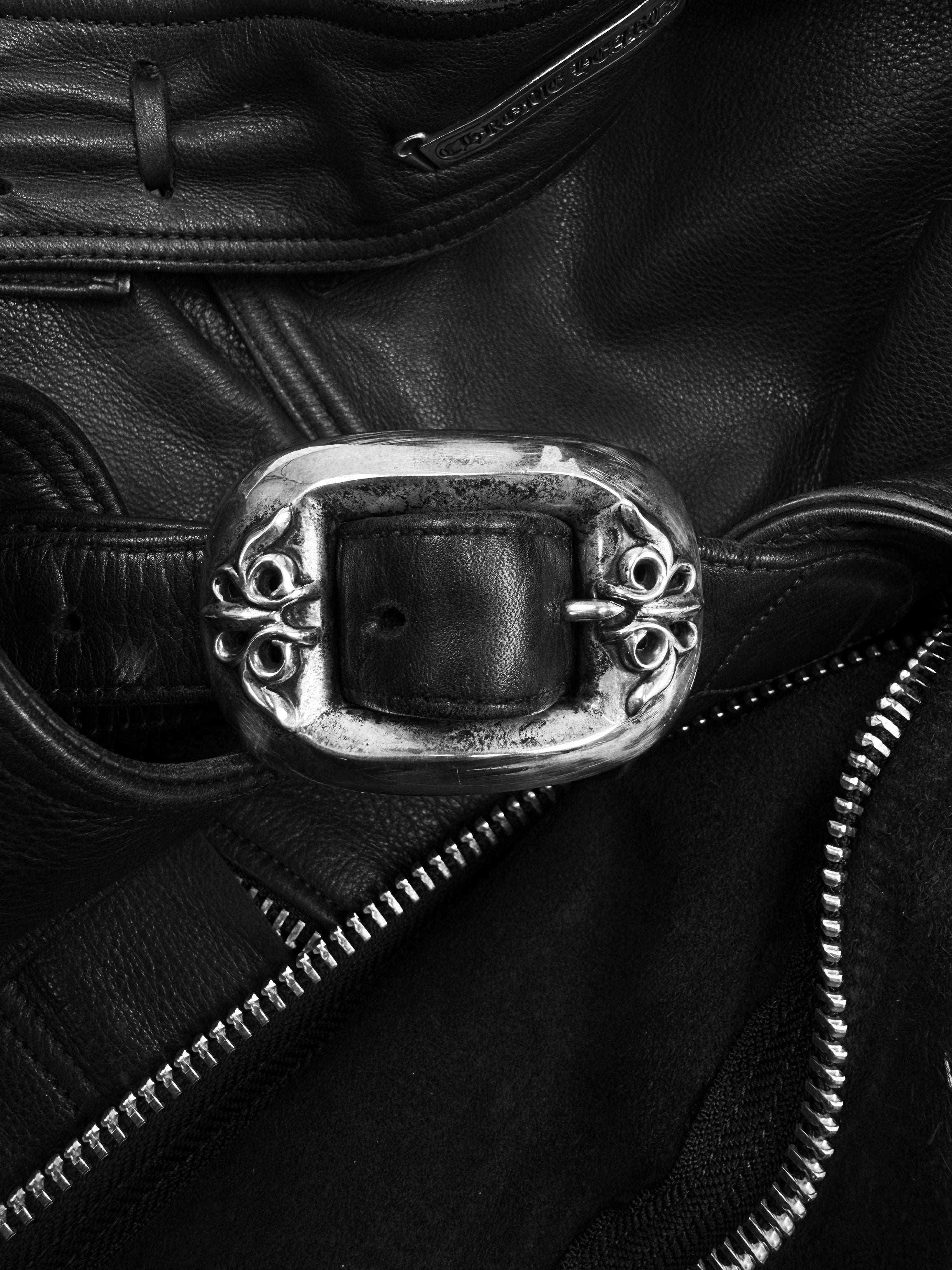 Chrome Hearts Floral Oval Buckle Black Leather Side-zip Chaps