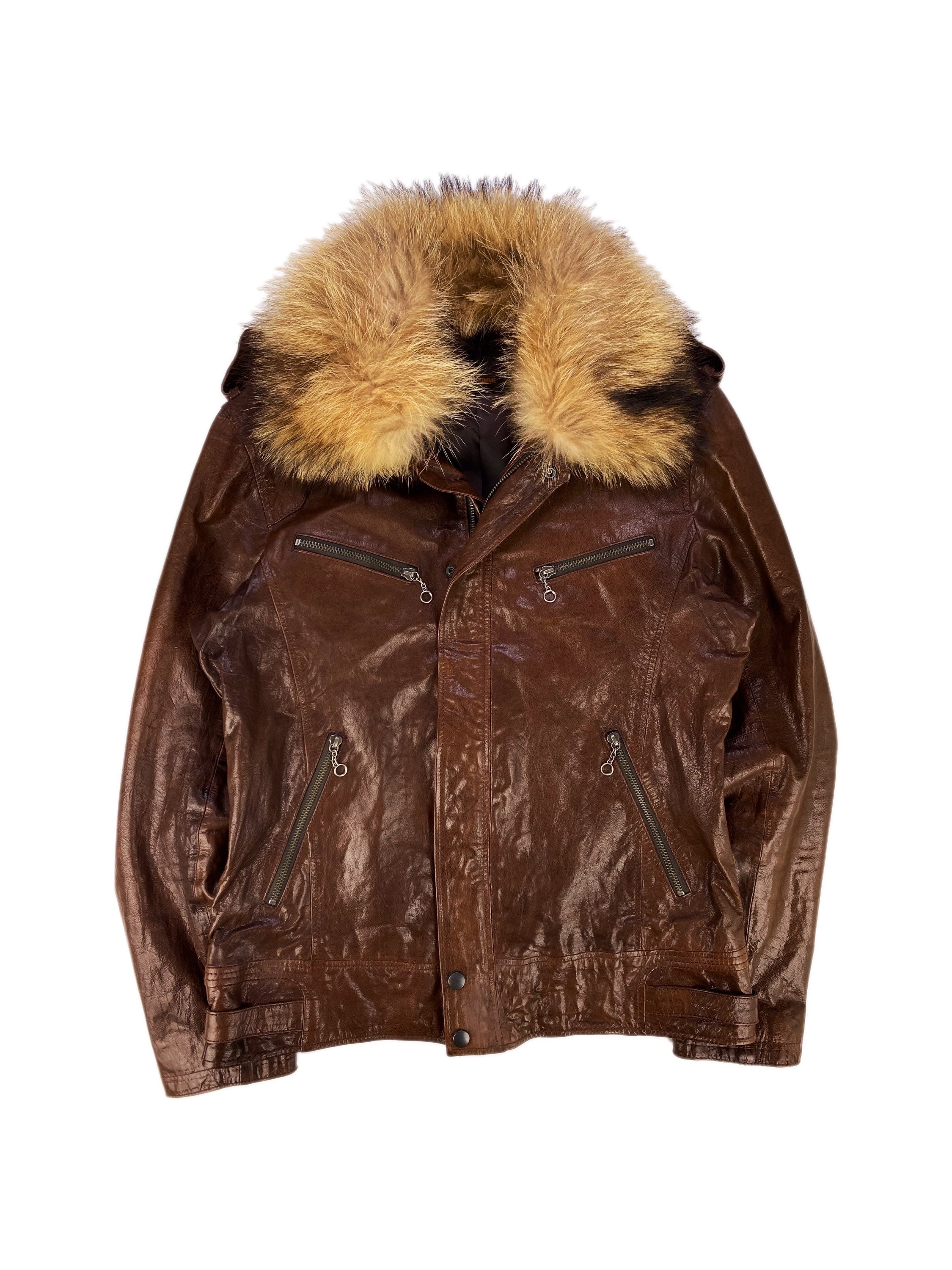 00s Tete Homme Caramel Fur Collar Multi Zip Leather Jacket