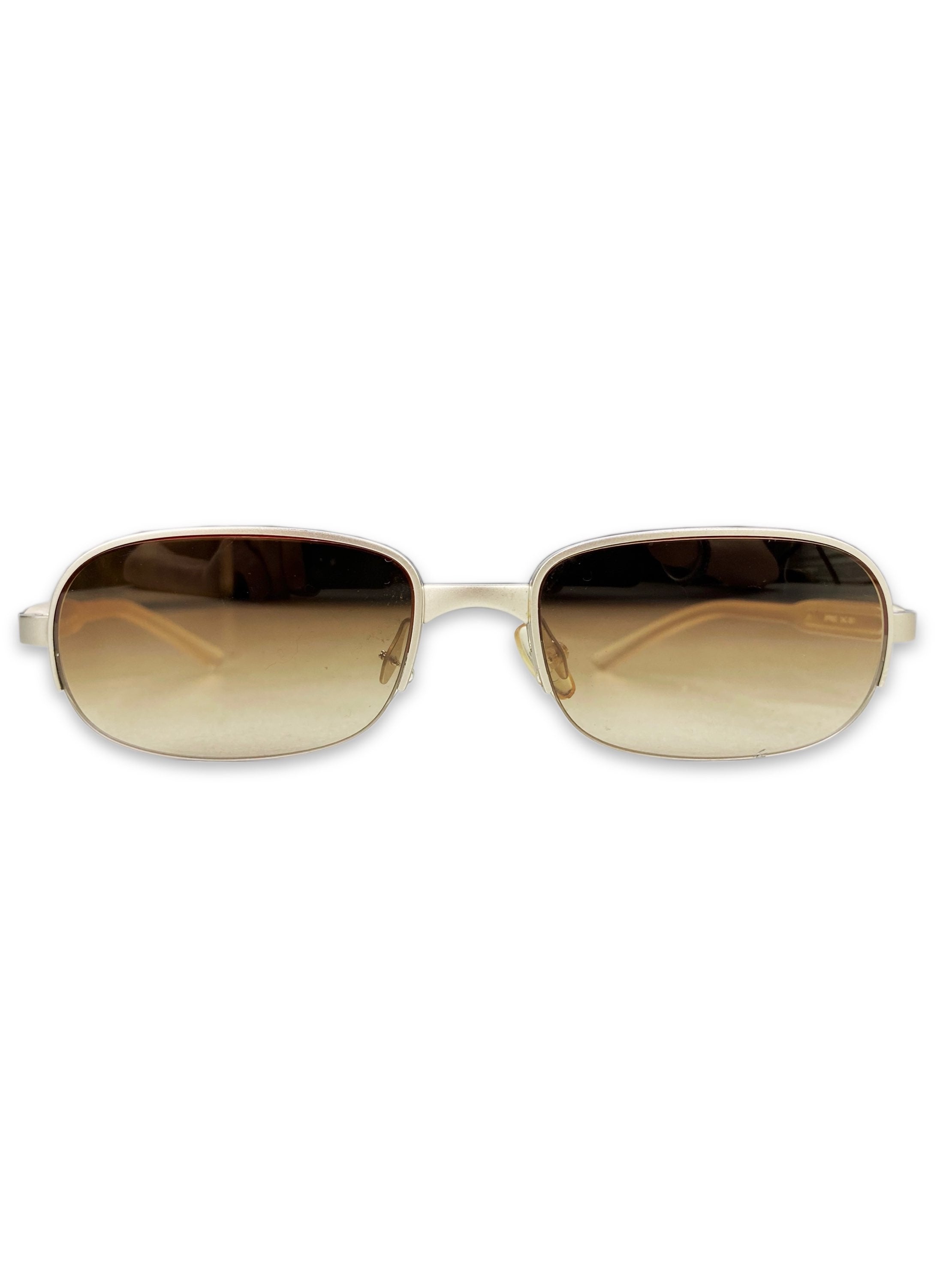 00s Prada Rounded Warm Tint Futuristic Sunglasses