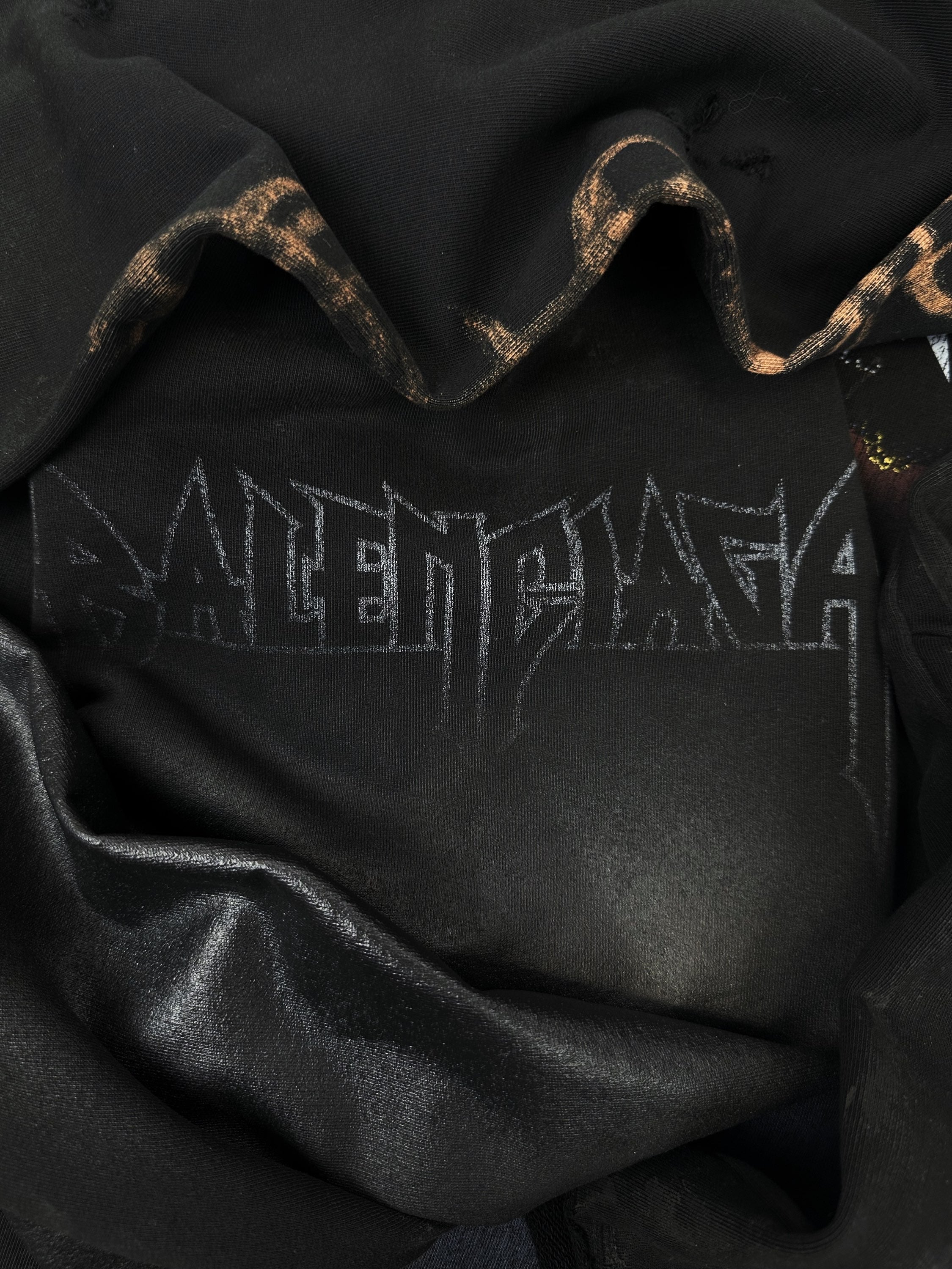 SS24 Balenciaga ‘Paris Moon’ Upside Down Waxed Distressed Hoodie
