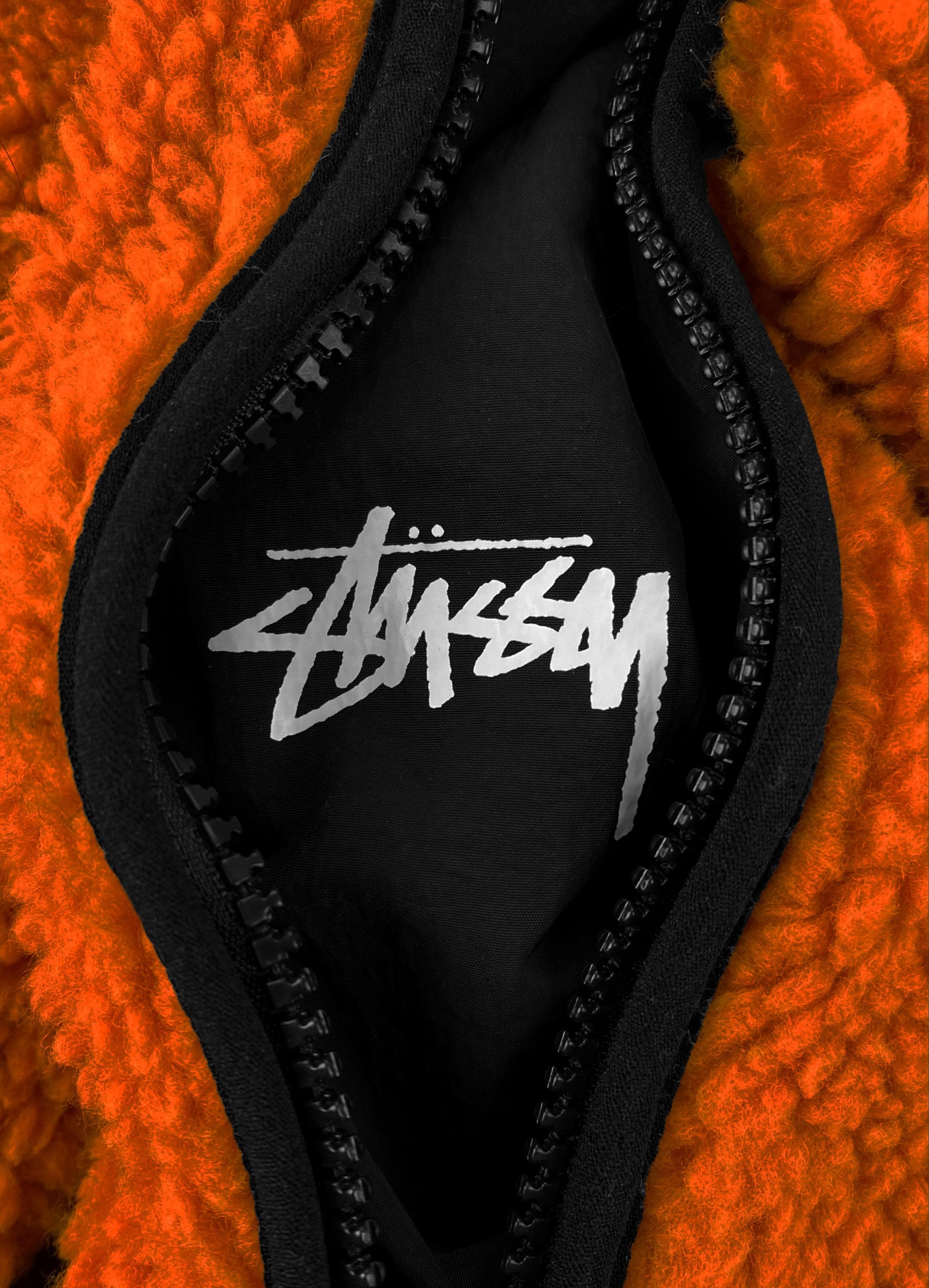 AW22 Stüssy ‘8 Ball’ Burnt Orange Reversible Sherpa Fleece Jacket