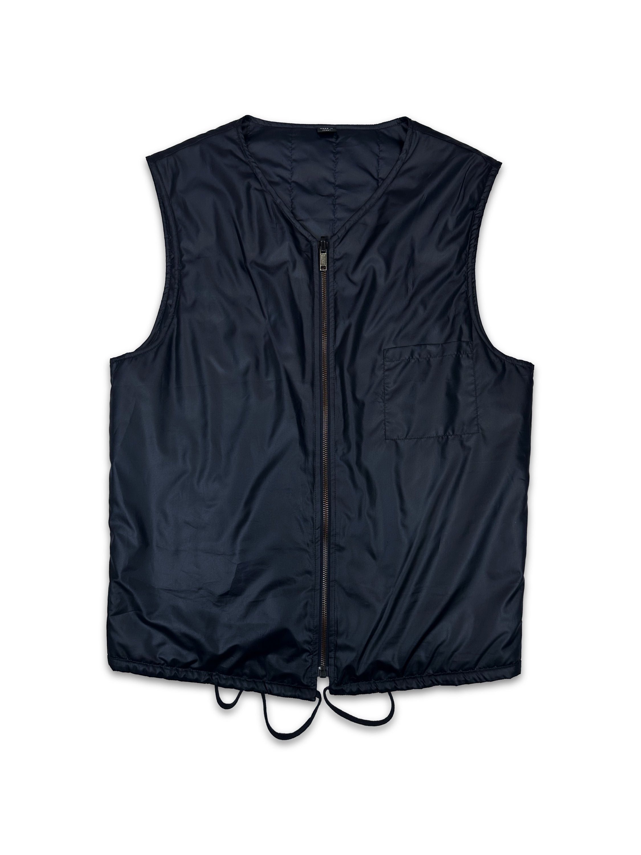 00s Helmut Lang Navy Blue Check Pocket Sleeveless Vest