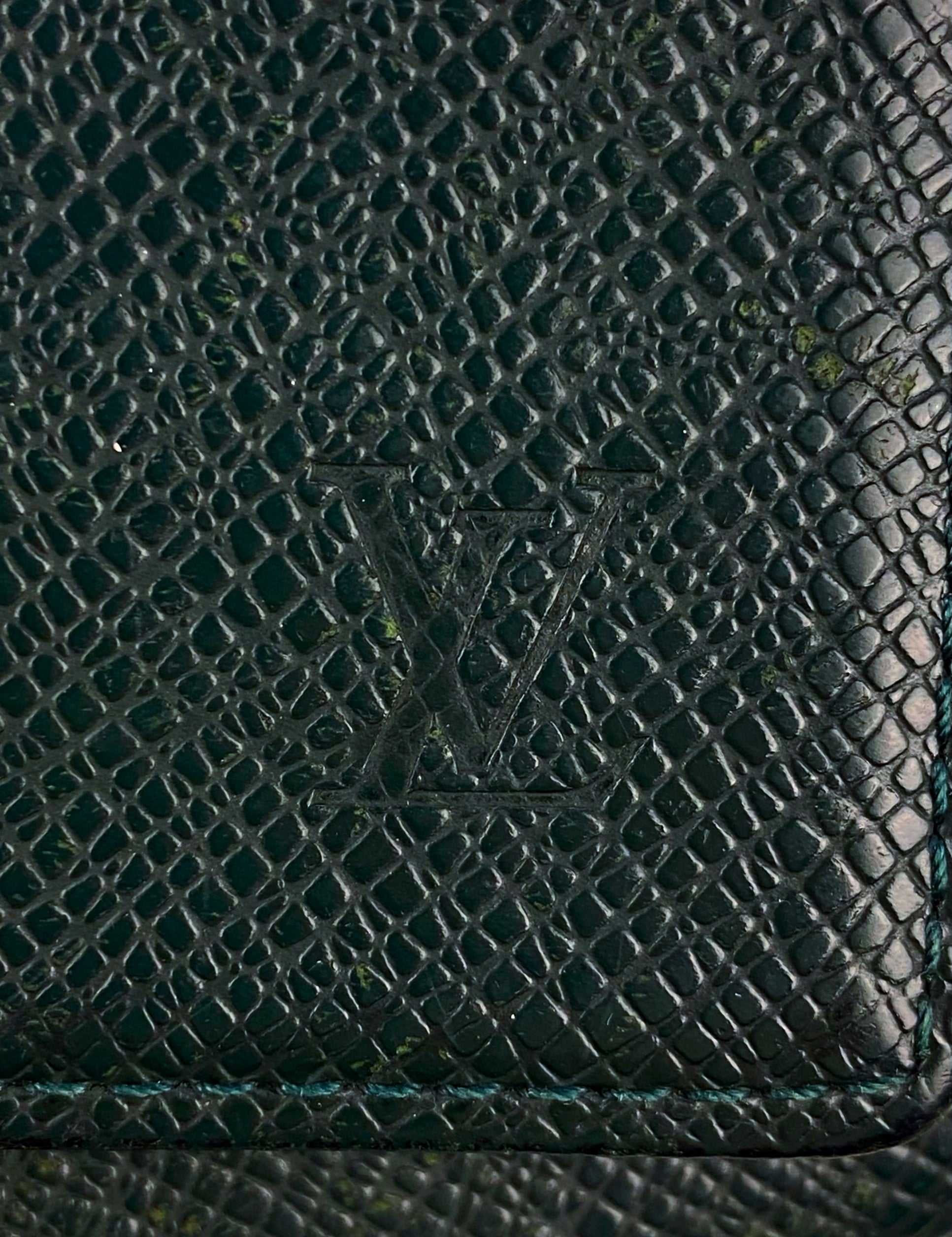 Louis Vuitton Forest Green Embossed LV Logo Key Holder