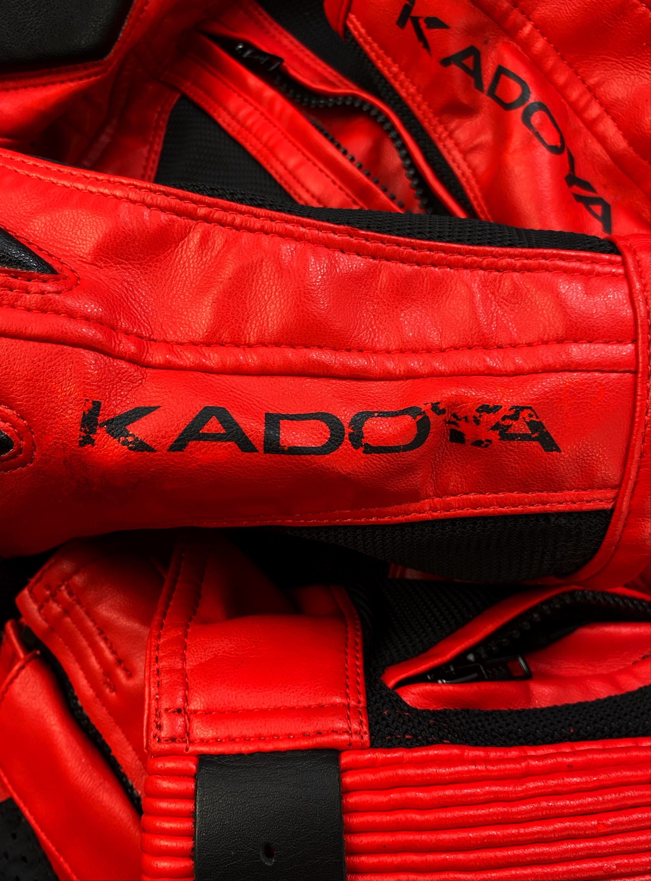 90s Kadoya ‘Geometric’ Padded Cherry Red Leather Biker Jacket