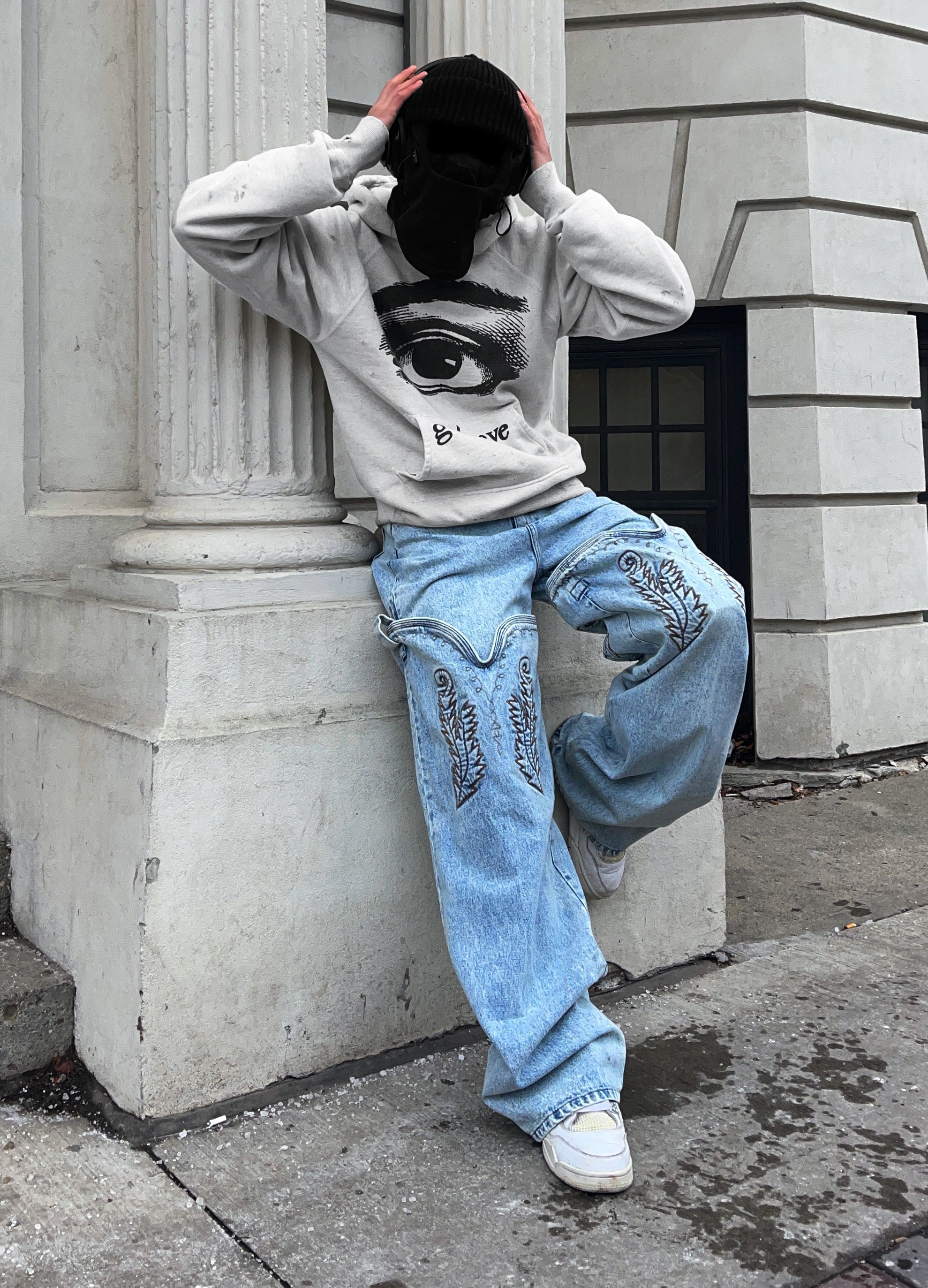 SS21 Saint Michael ‘God Eye’ Heather Grey Distressed Hoodie
