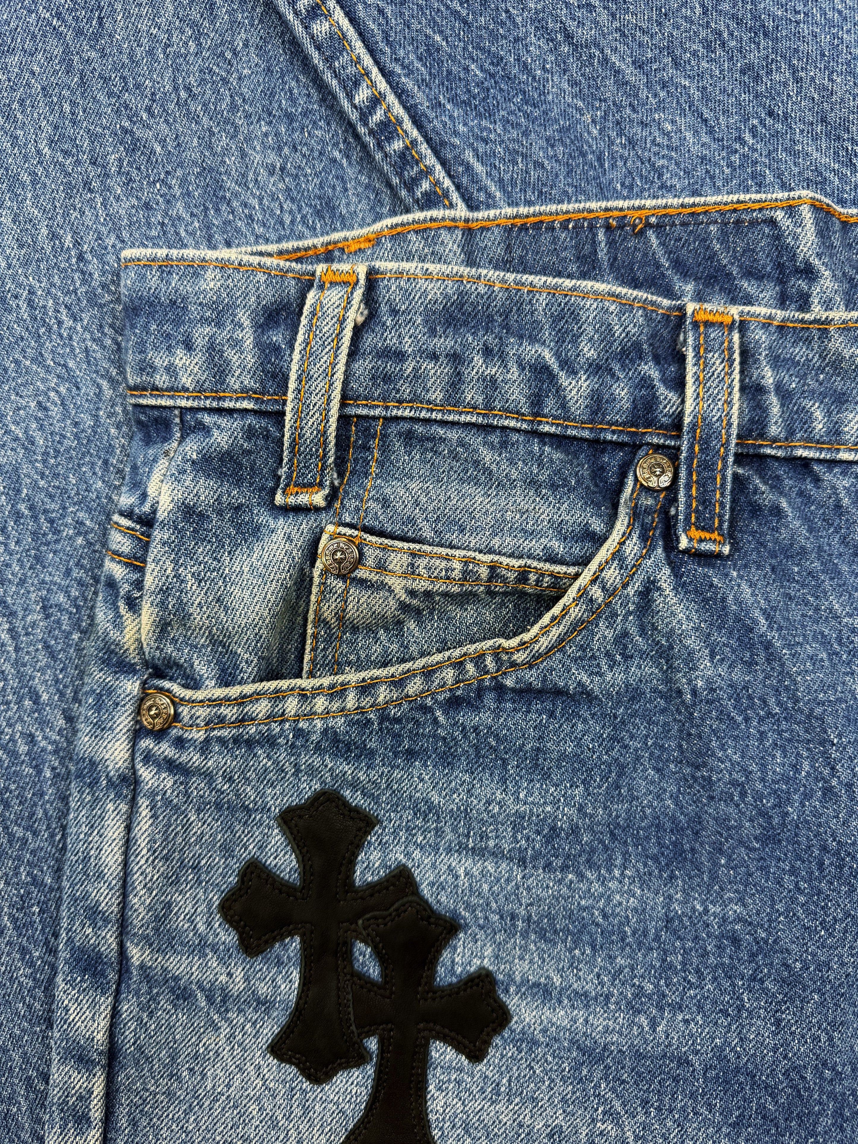 Chrome Hearts Levi’s 517 Orange 20 Cross Patch Light Wash Jeans