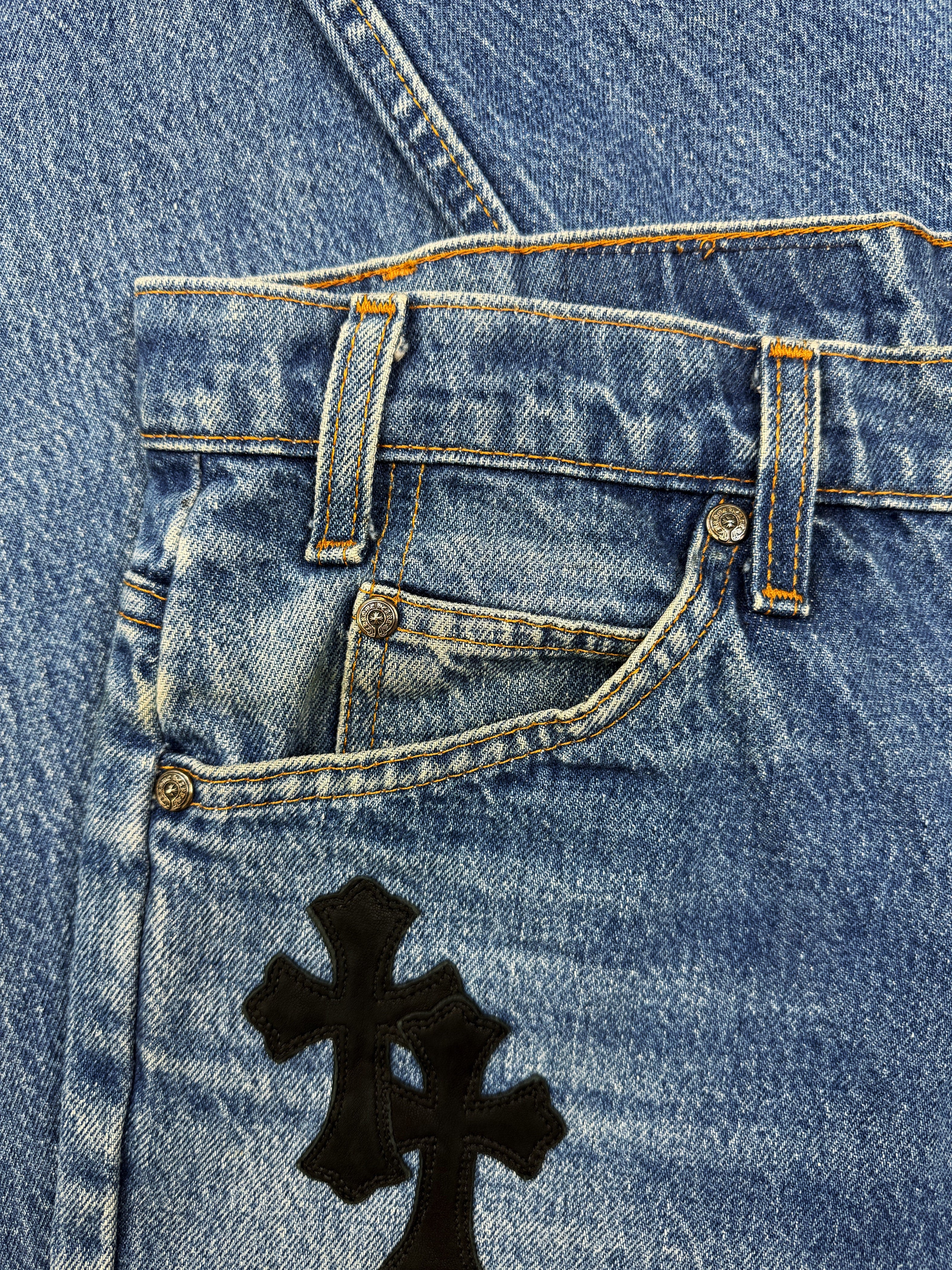 Chrome Hearts Levi’s 517 Orange 20 Cross Patch Light Wash Jeans