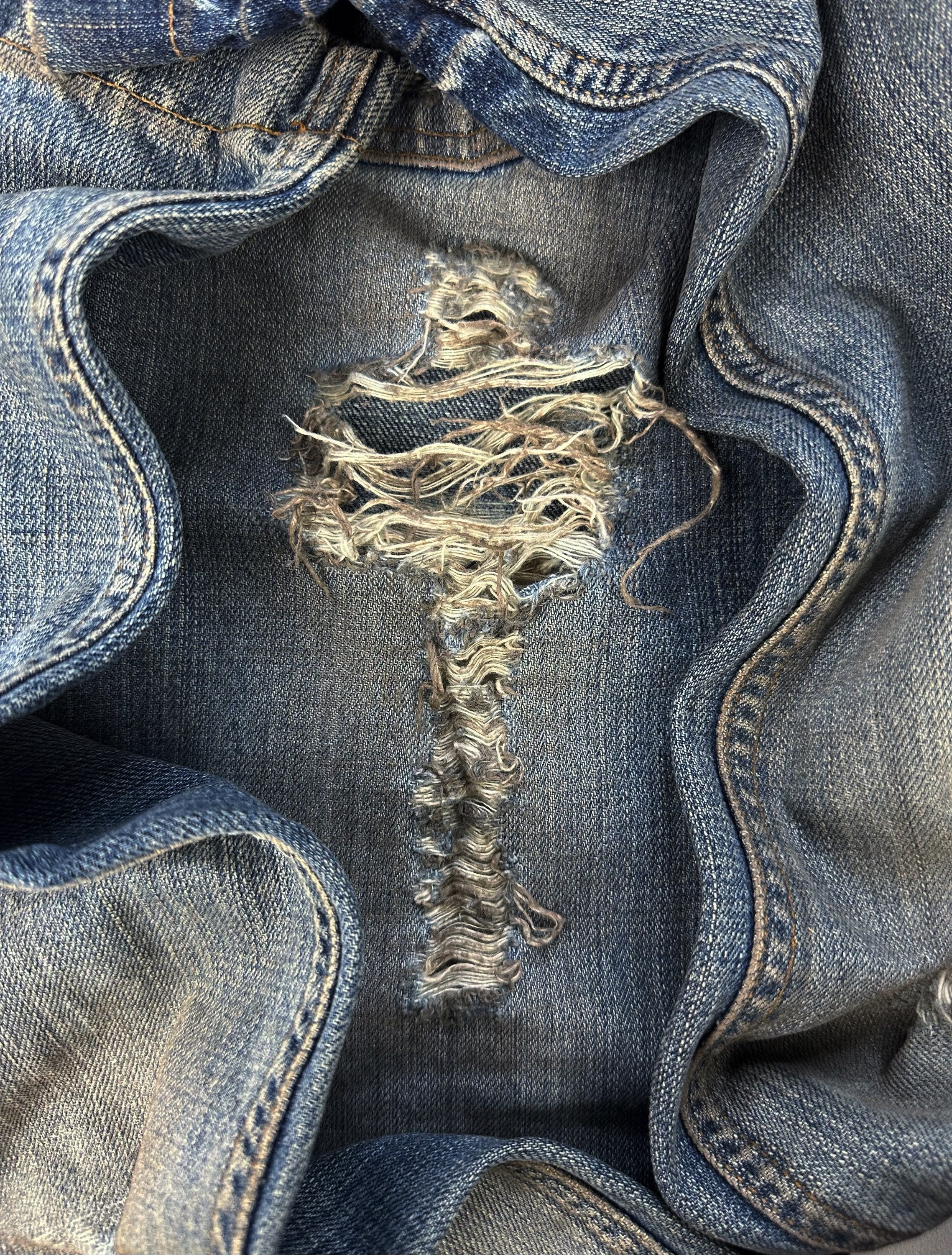 00s Dolce &amp; Gabbana Mud Wash Distressed Cross Denim
