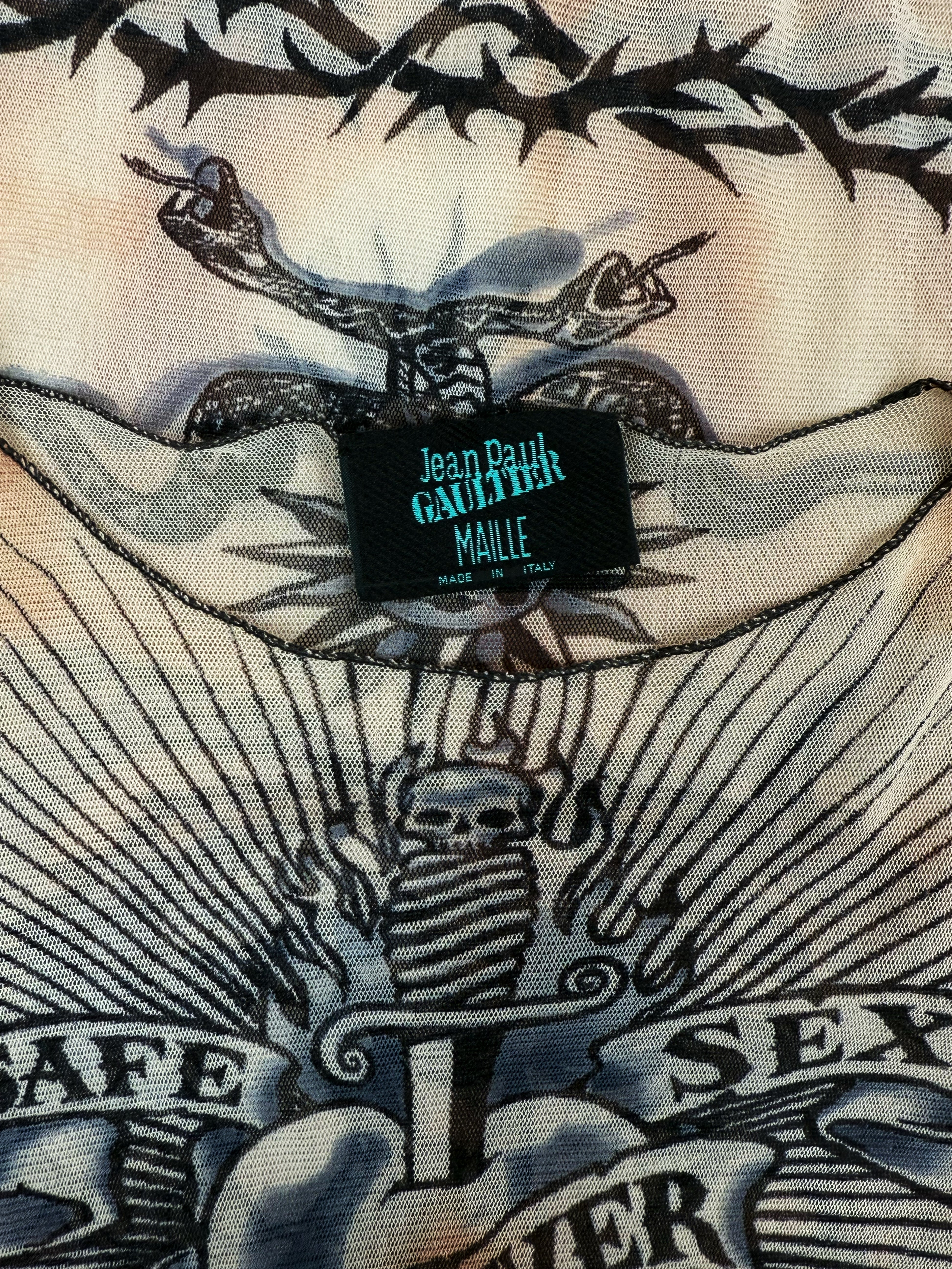 SS96 Jean Paul Gaultier ‘Safe Sex Forever’ Mesh Tattoo Tank-top