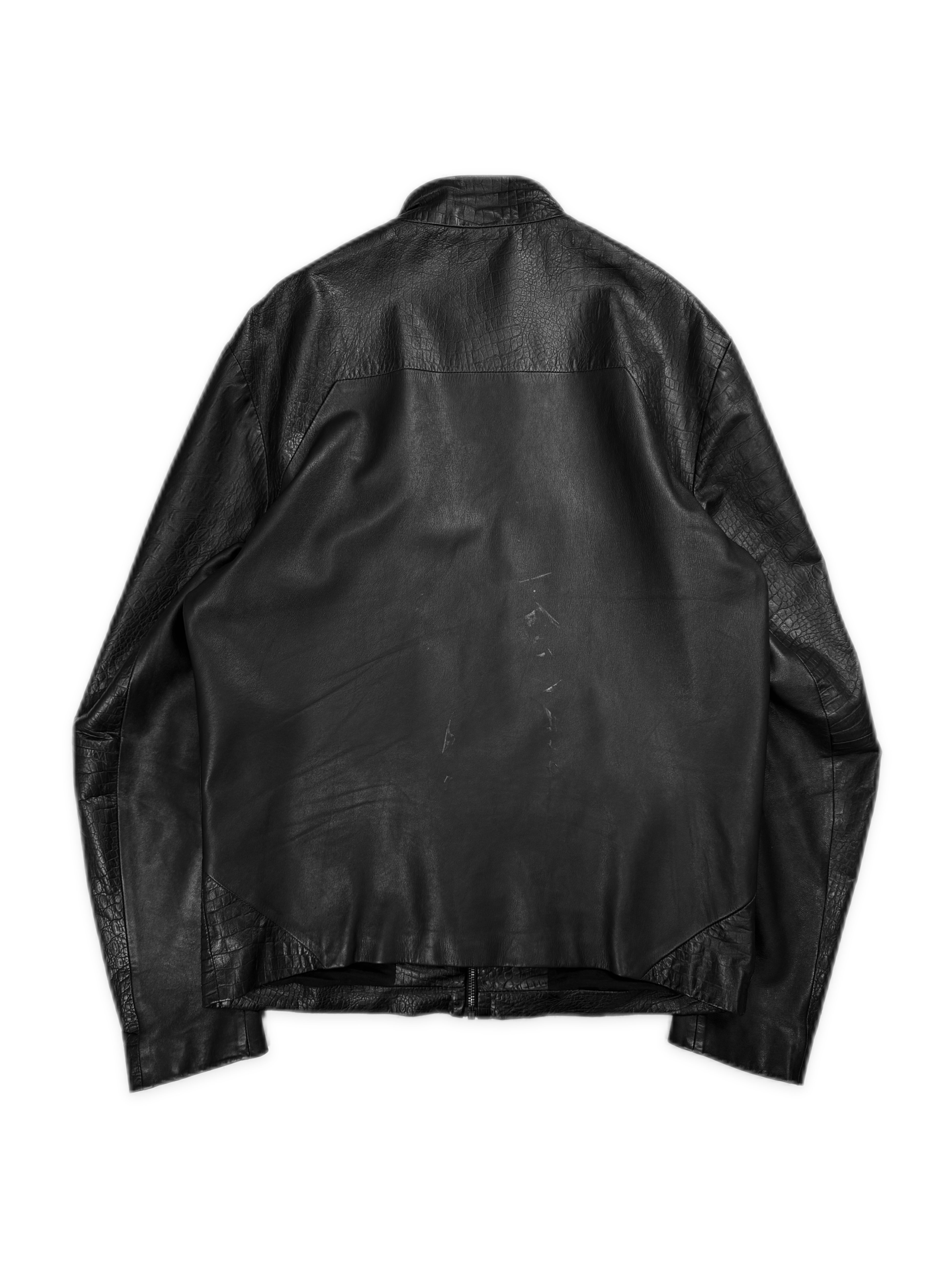 Dirk Bikkembergs Crocodile Print Black Leather Biker Jacket