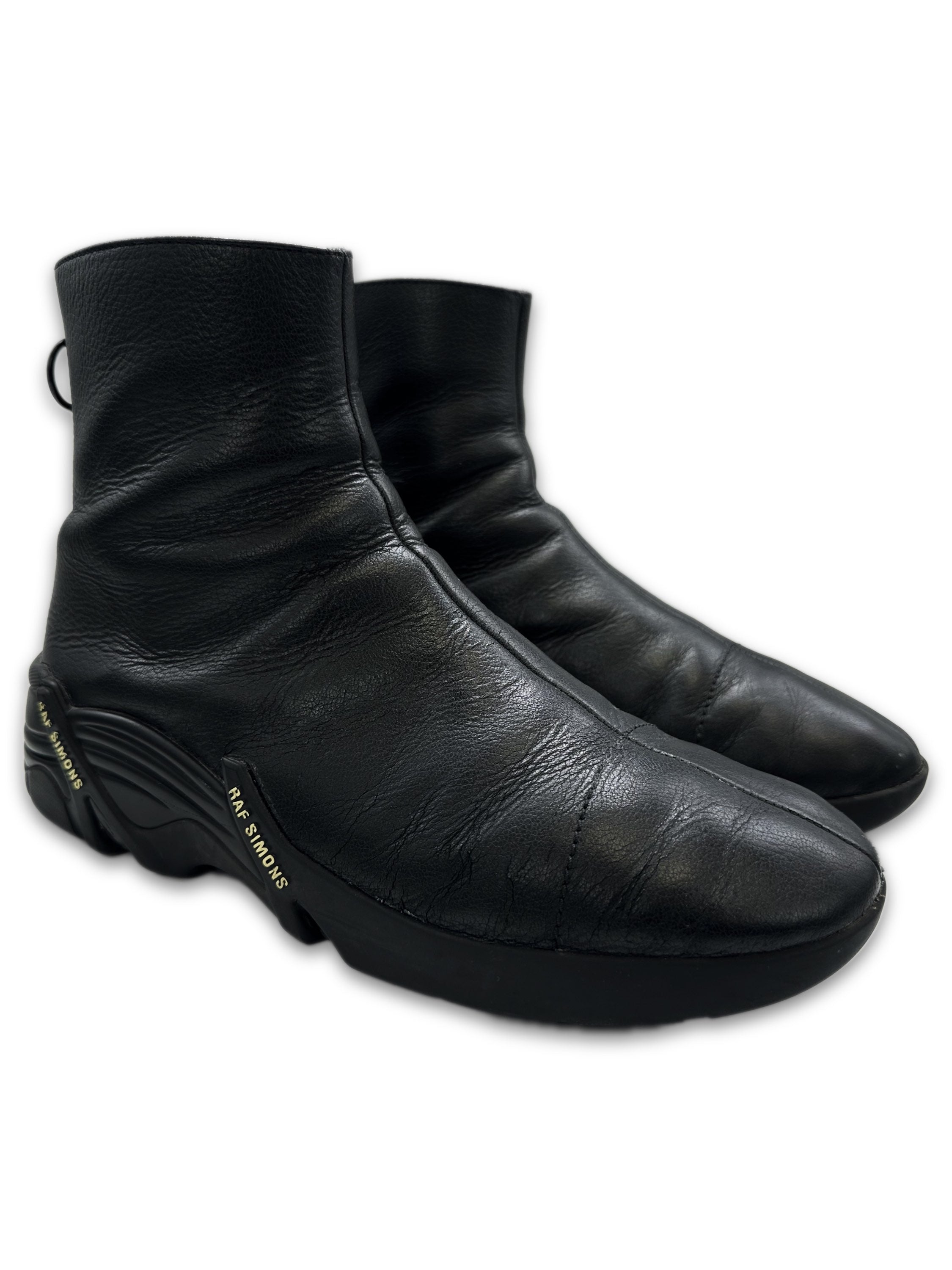 SS21 Raf Simons ‘Cylcon’ Black Leather Back-zip Boots