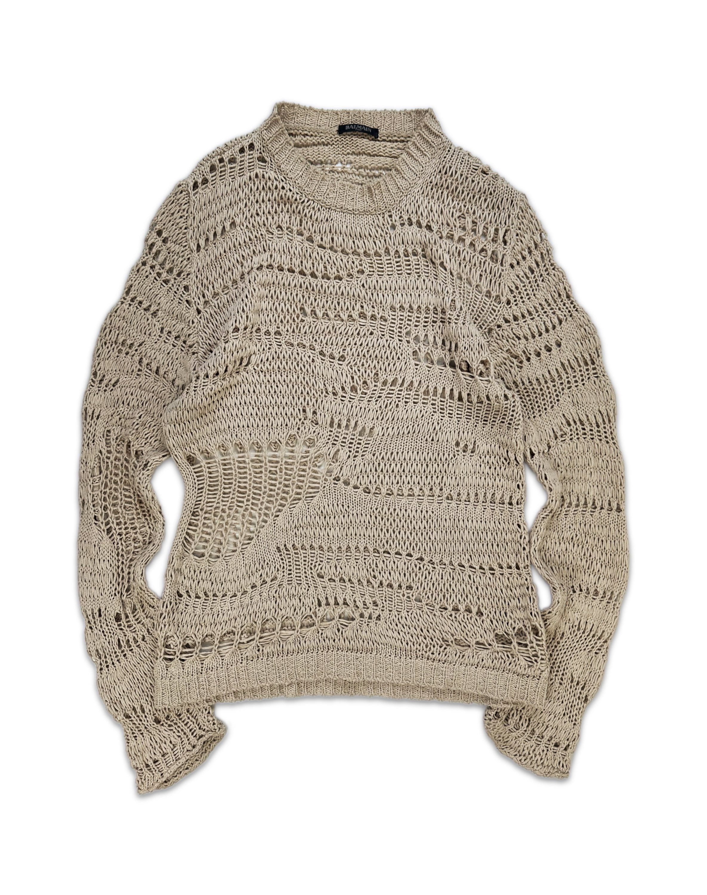 SS16 Balmain ‘Loose Gauge’ Tan Oversized Knitted Sweater