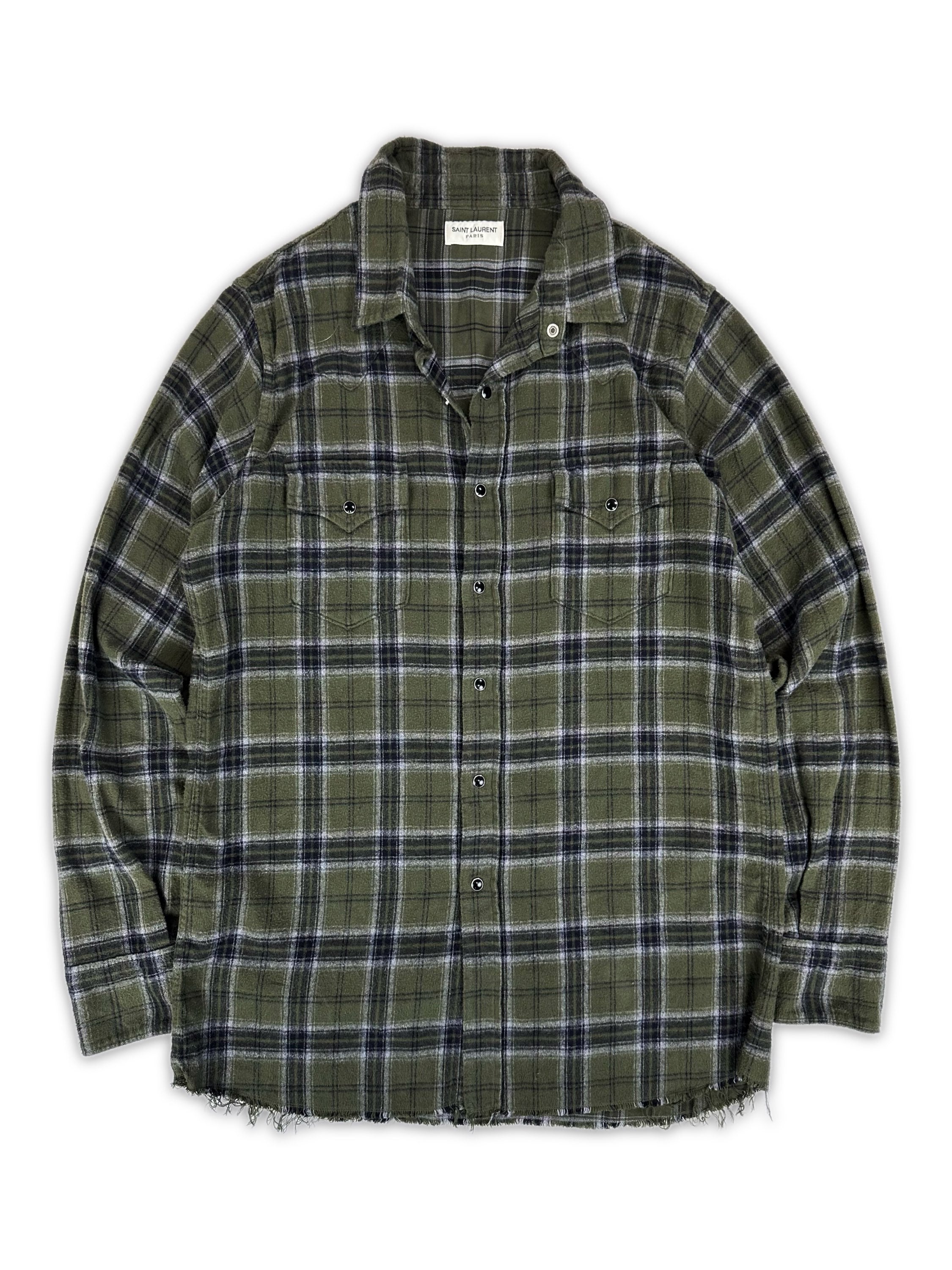 AW18 Saint Laurent Paris Green Distressed Plaid Flannel