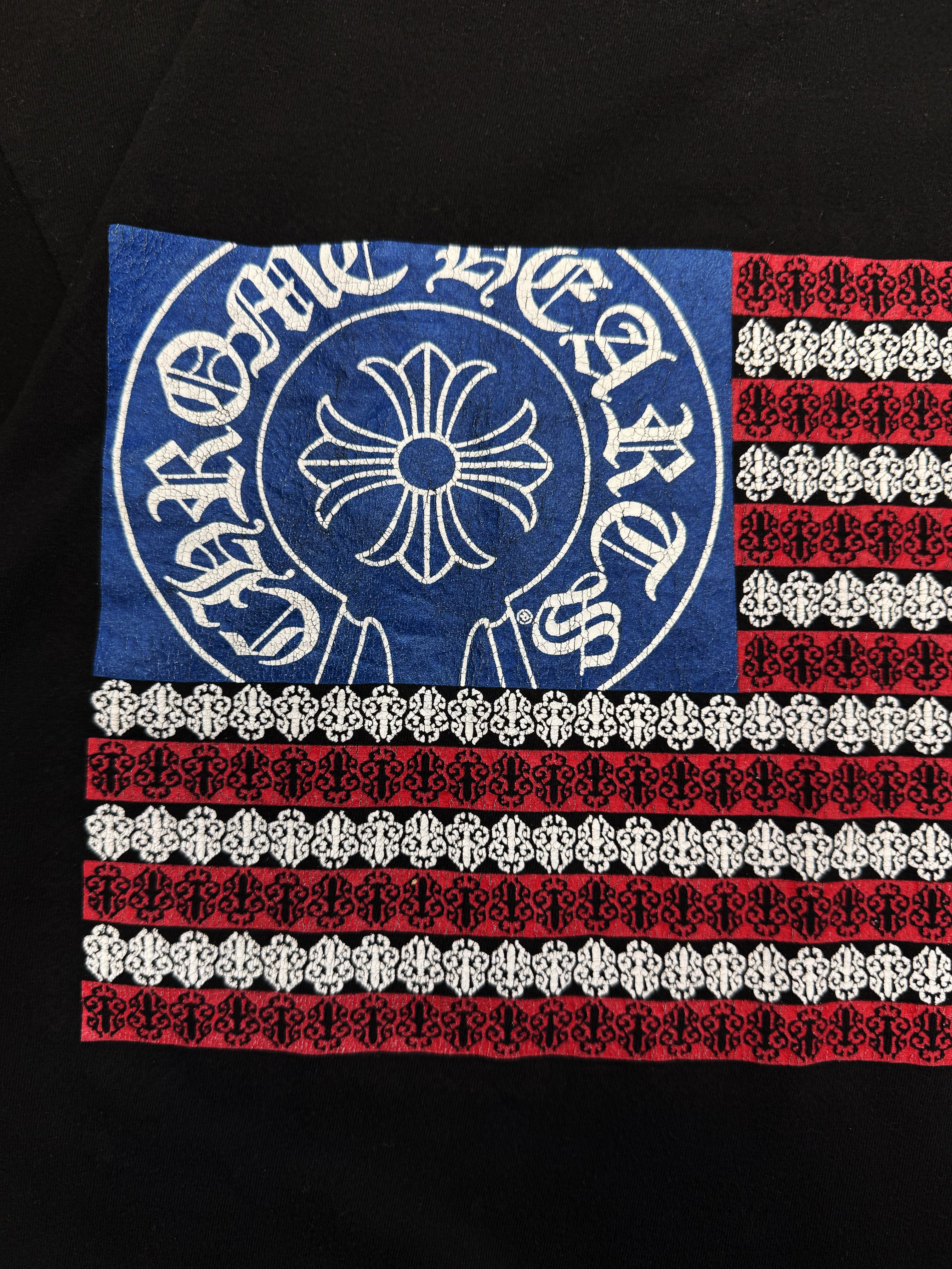 Chrome Hearts USA Flag Horse Shoe Dagger Logo Pocket T-Shirt