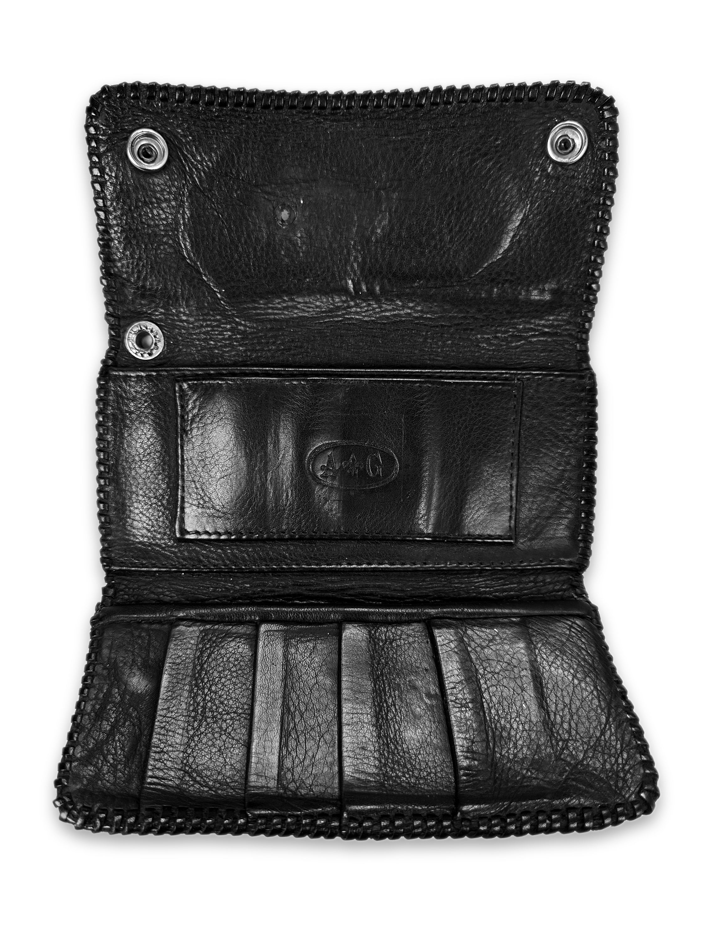 90s A&G Rock ‘n Roll Couture .925 Silver Leather Trifold Wallet