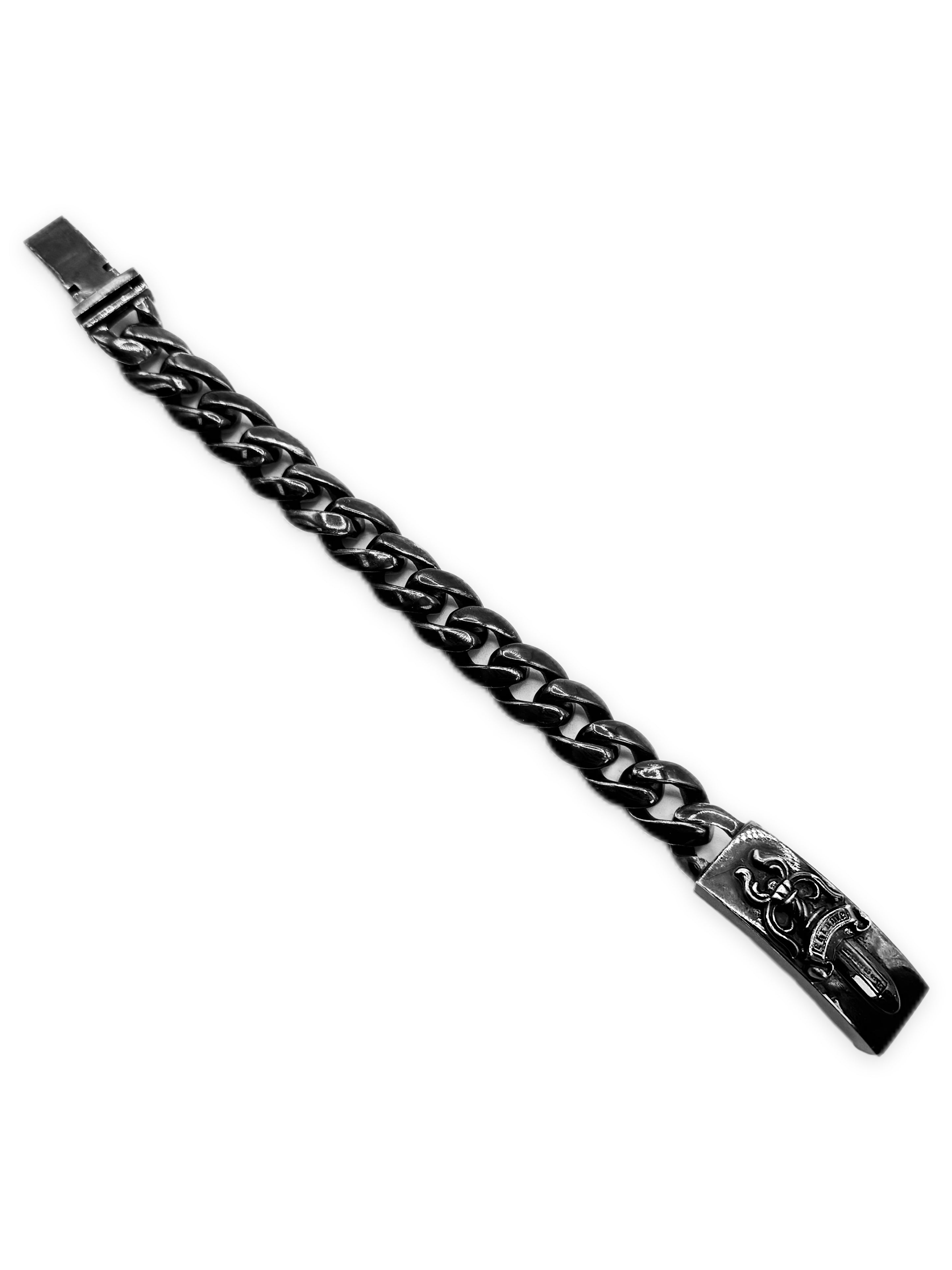 Chrome Hearts Black Rhodium Dagger ID Cuban Link 8.5 inch Bracelet