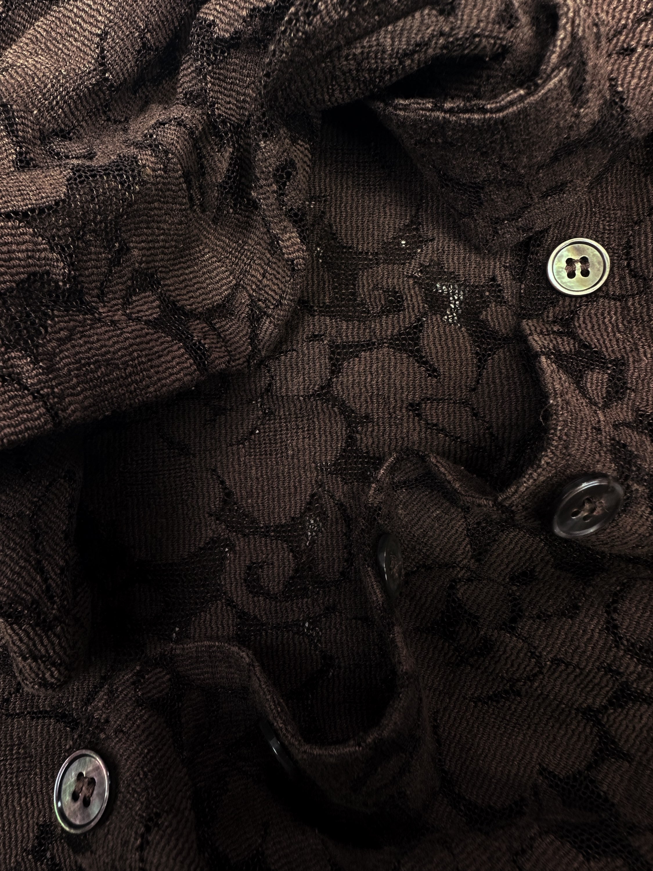 90s Helmut Lang Floral Lace Collared Short Sleeve Shirt