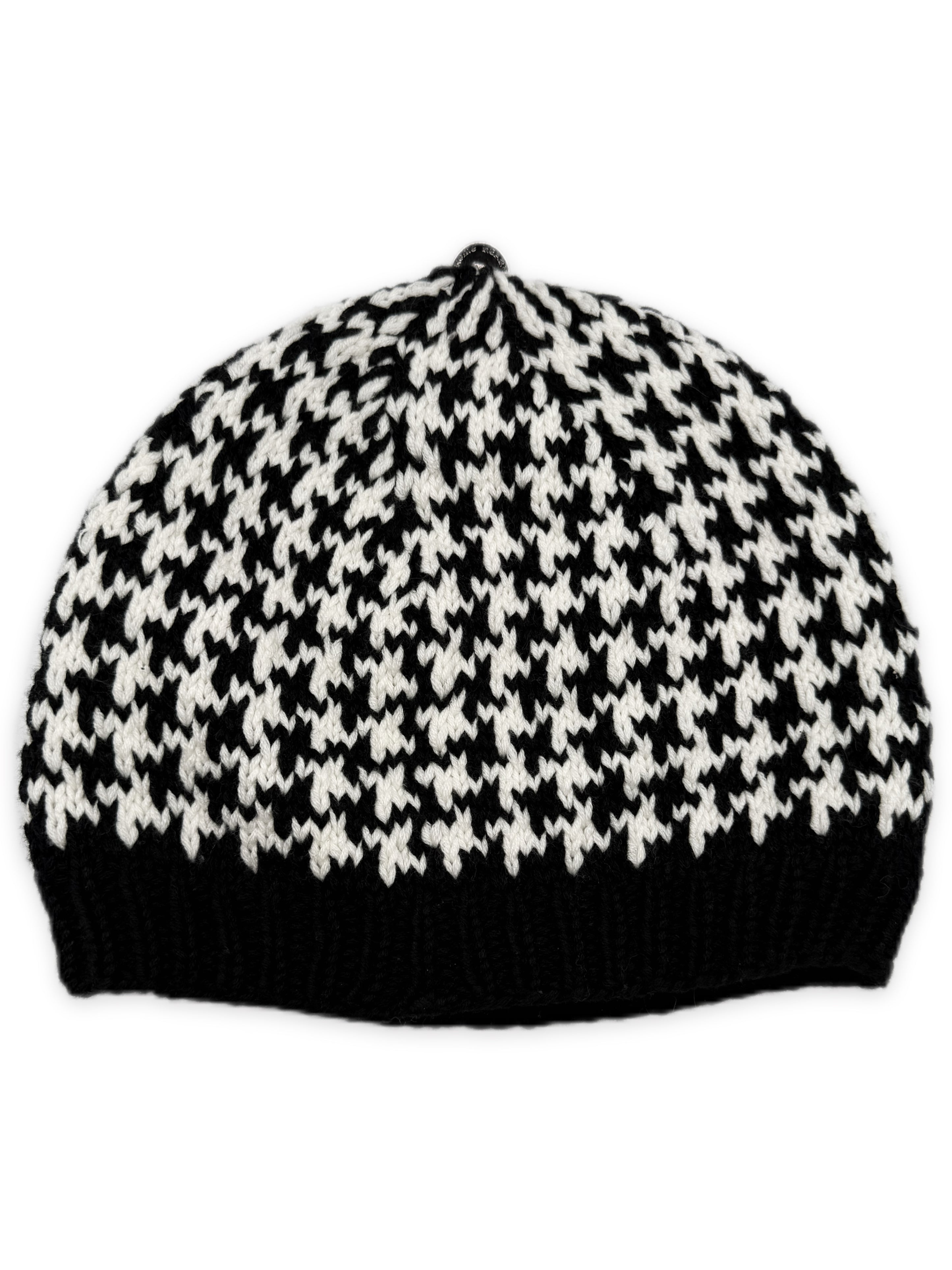 Chrome Hearts Leather Cross Patch Houndstooth Rhodium Star Knit Beanie
