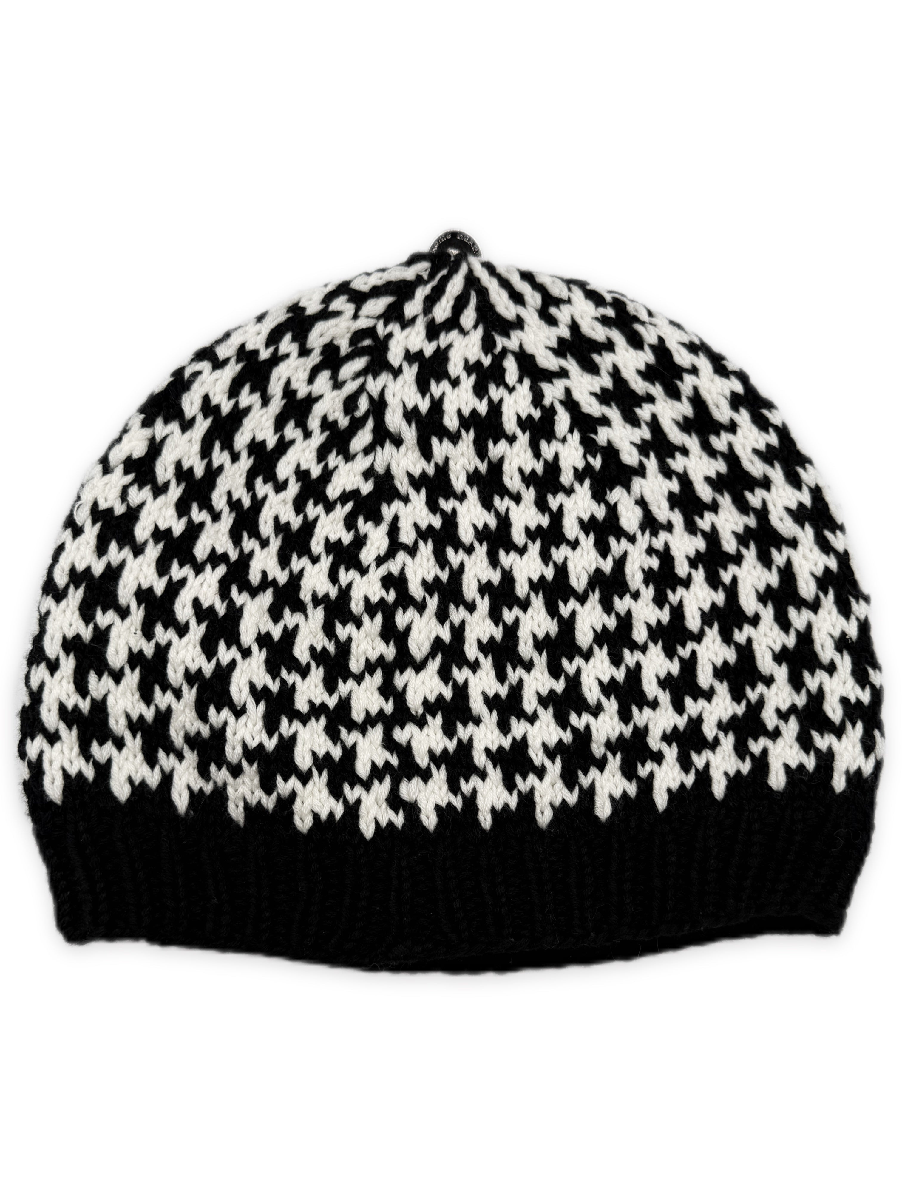 Chrome Hearts Leather Cross Patch Houndstooth Rhodium Star Knit Beanie