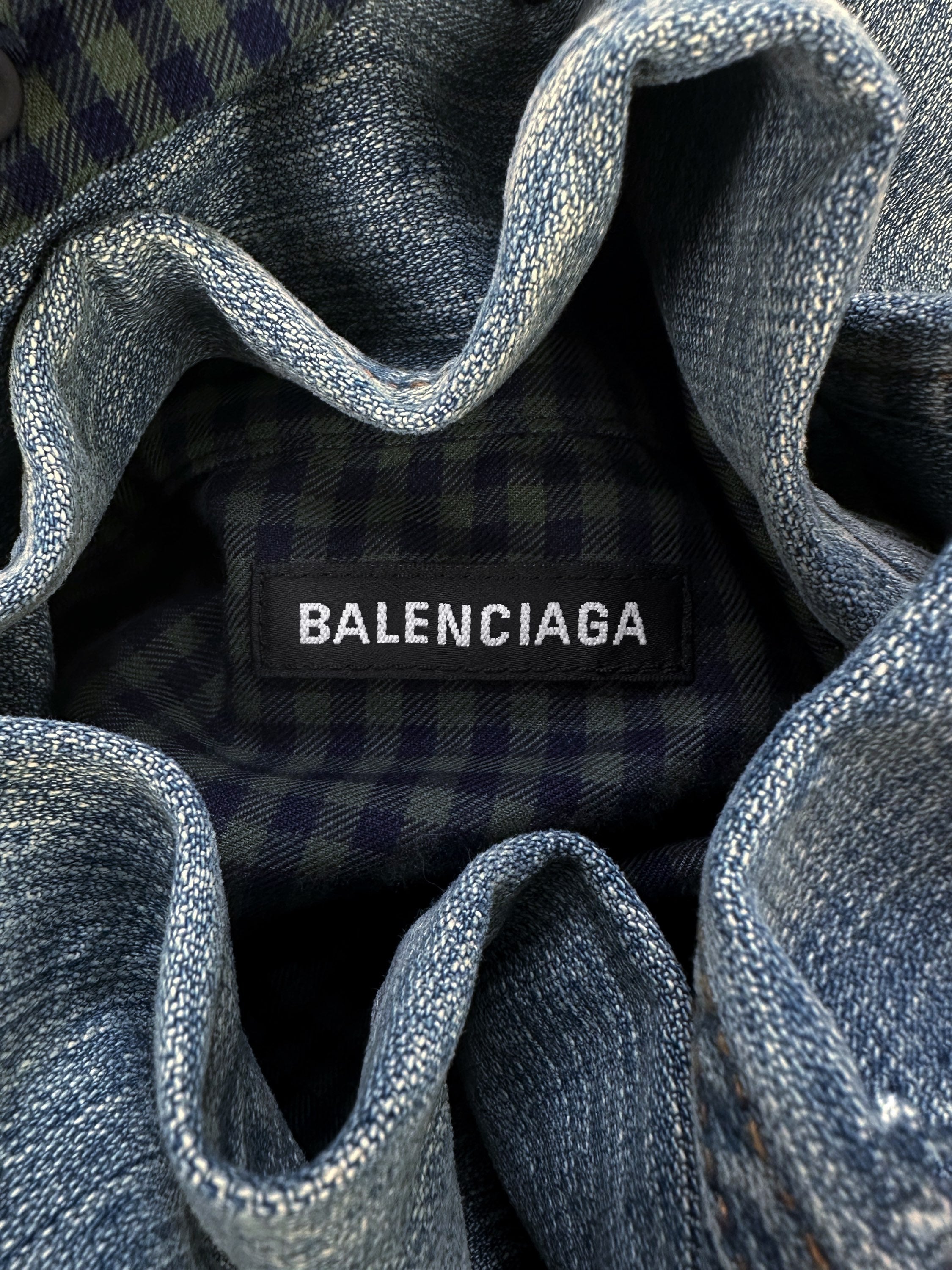 SS21 Balenciaga ‘Shirt’ Hybrid Flannel Wide Cut Blue Wash Denim