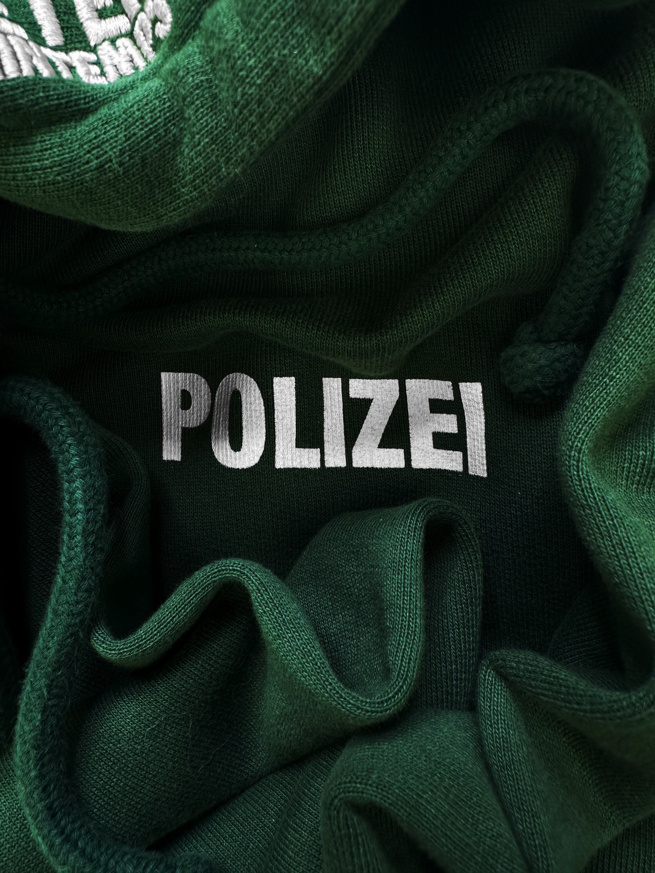 SS16 Vêtements Homme ‘Polizei’ Oversized Pine Green Slogan Hoodie