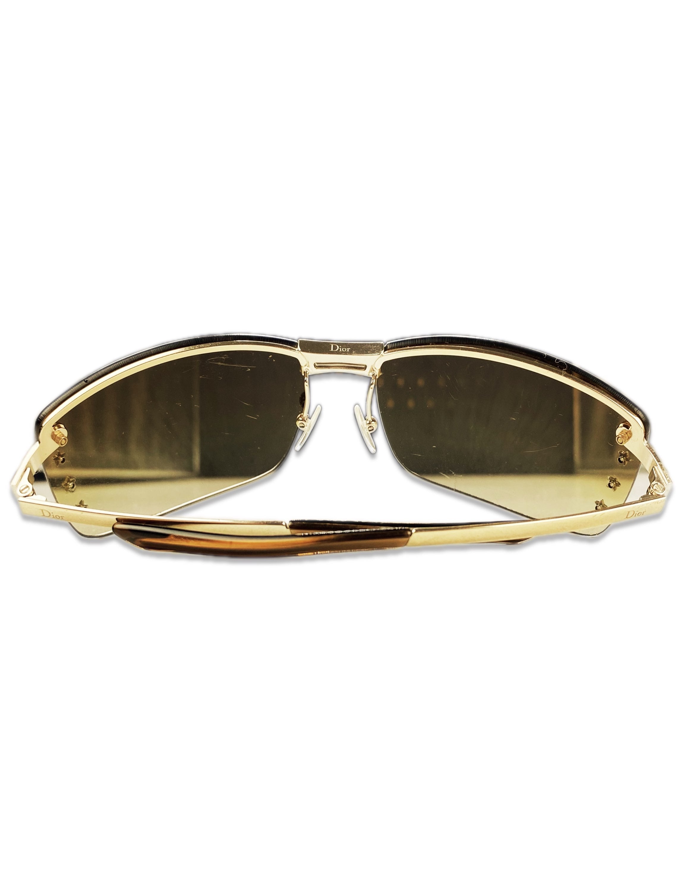 00s Dior Star Motif Warm Tint Metallic Rounded Sunglasses