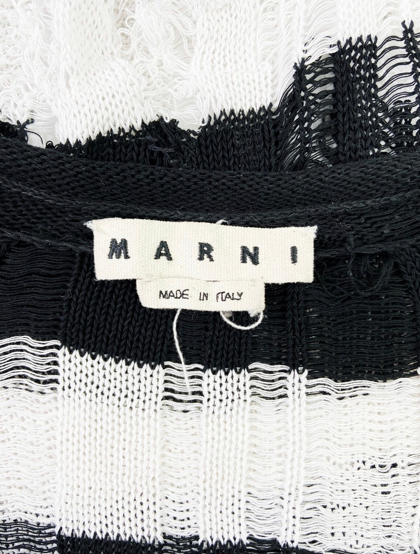 Marni Distressed Knit Striped Loose Weave Mohair Sweater