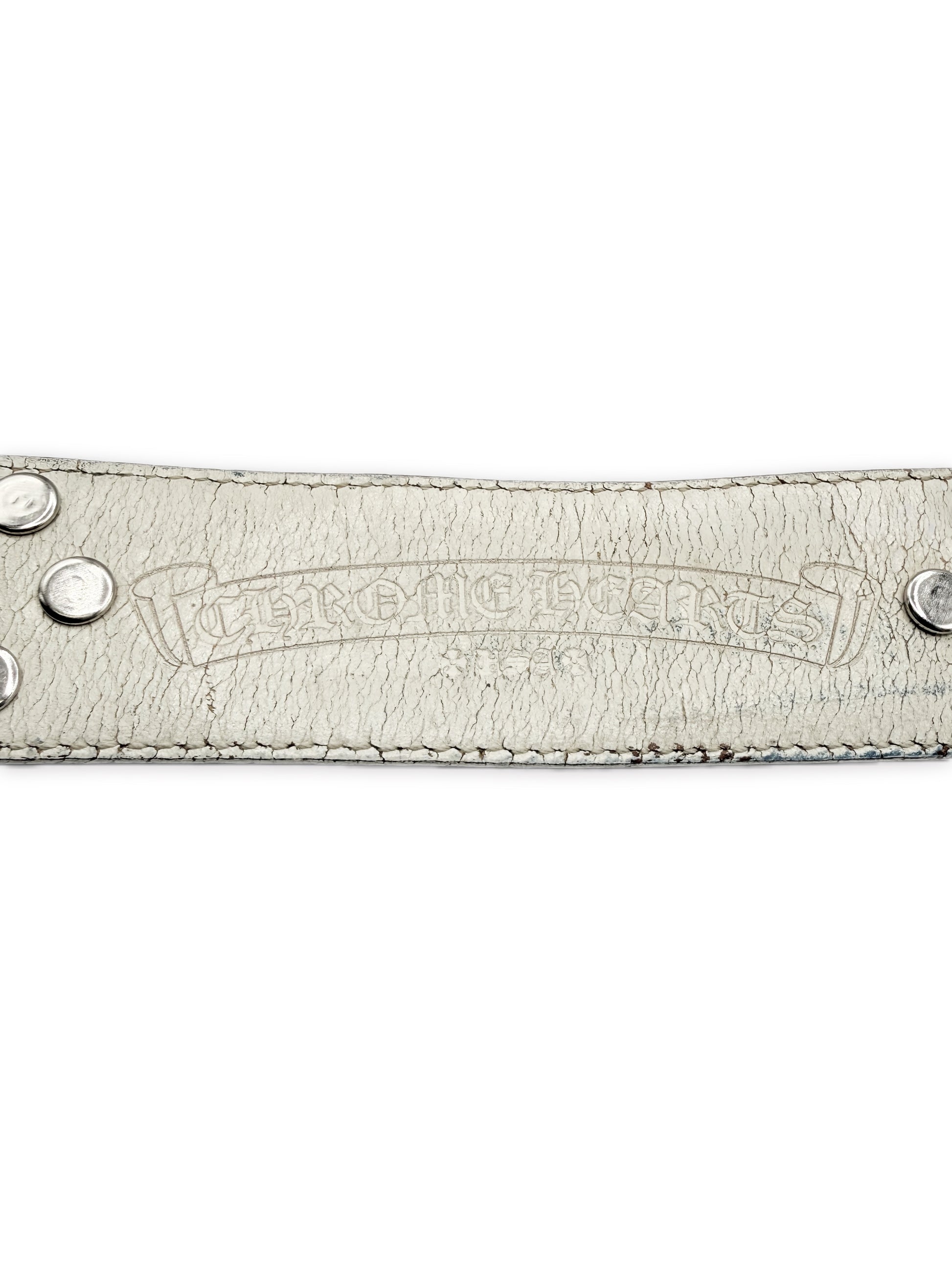 Chrome Hearts Plus Cross Pendant White Leather .925 Silver Belt Strap