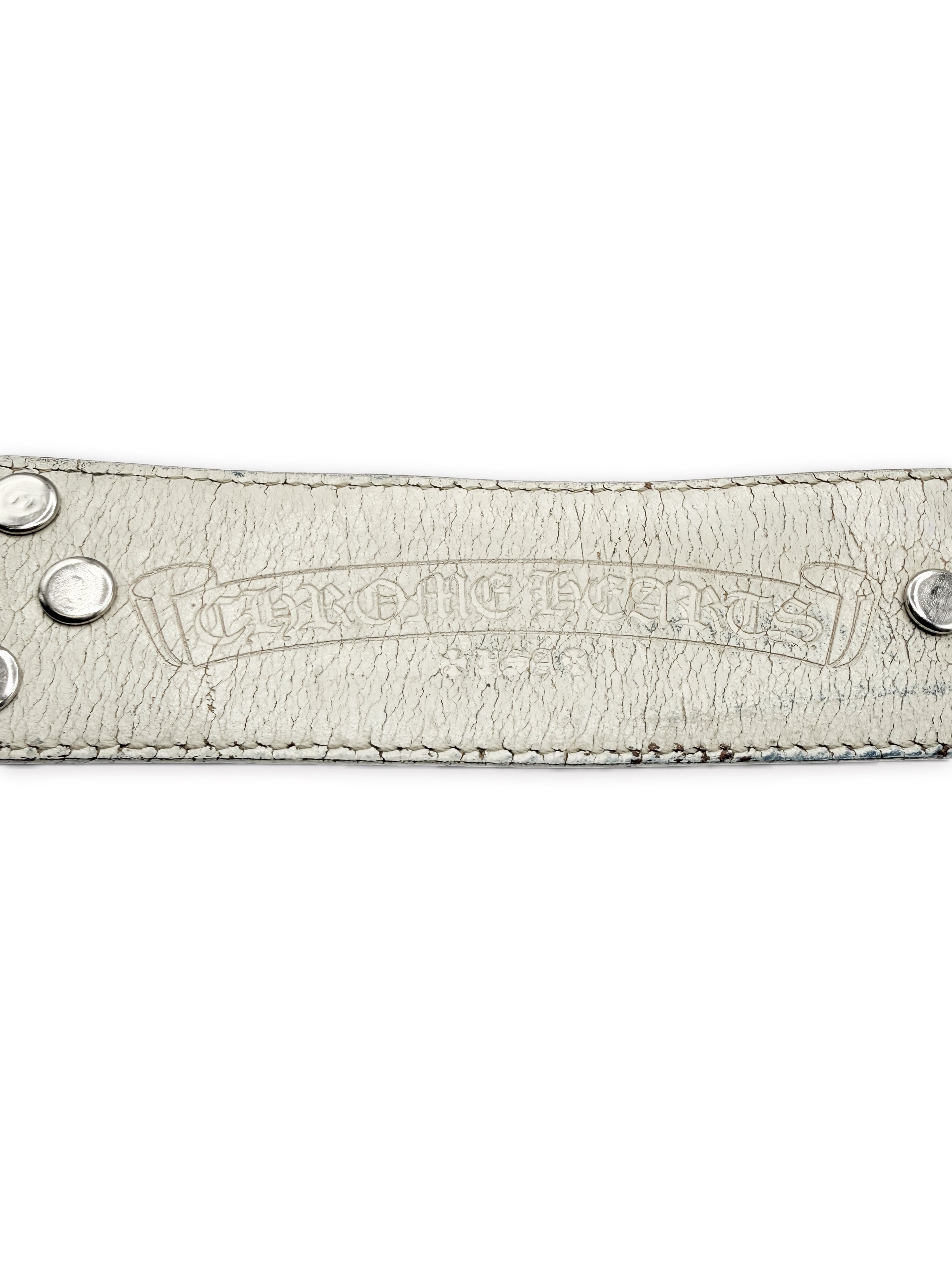 Chrome Hearts Plus Cross Pendant White Leather .925 Silver Belt Strap