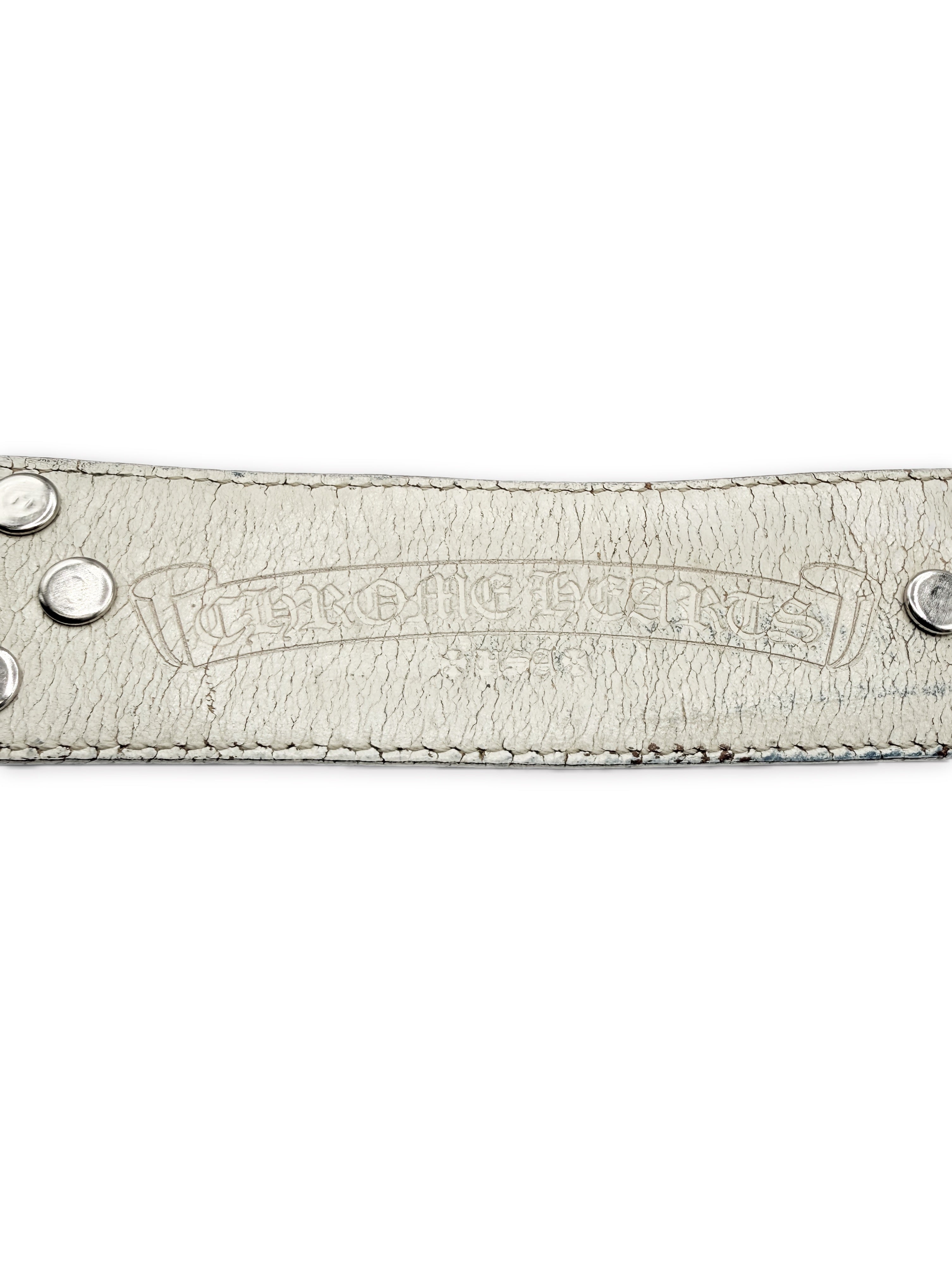 Chrome Hearts Plus Cross Pendant White Leather .925 Silver Belt Strap