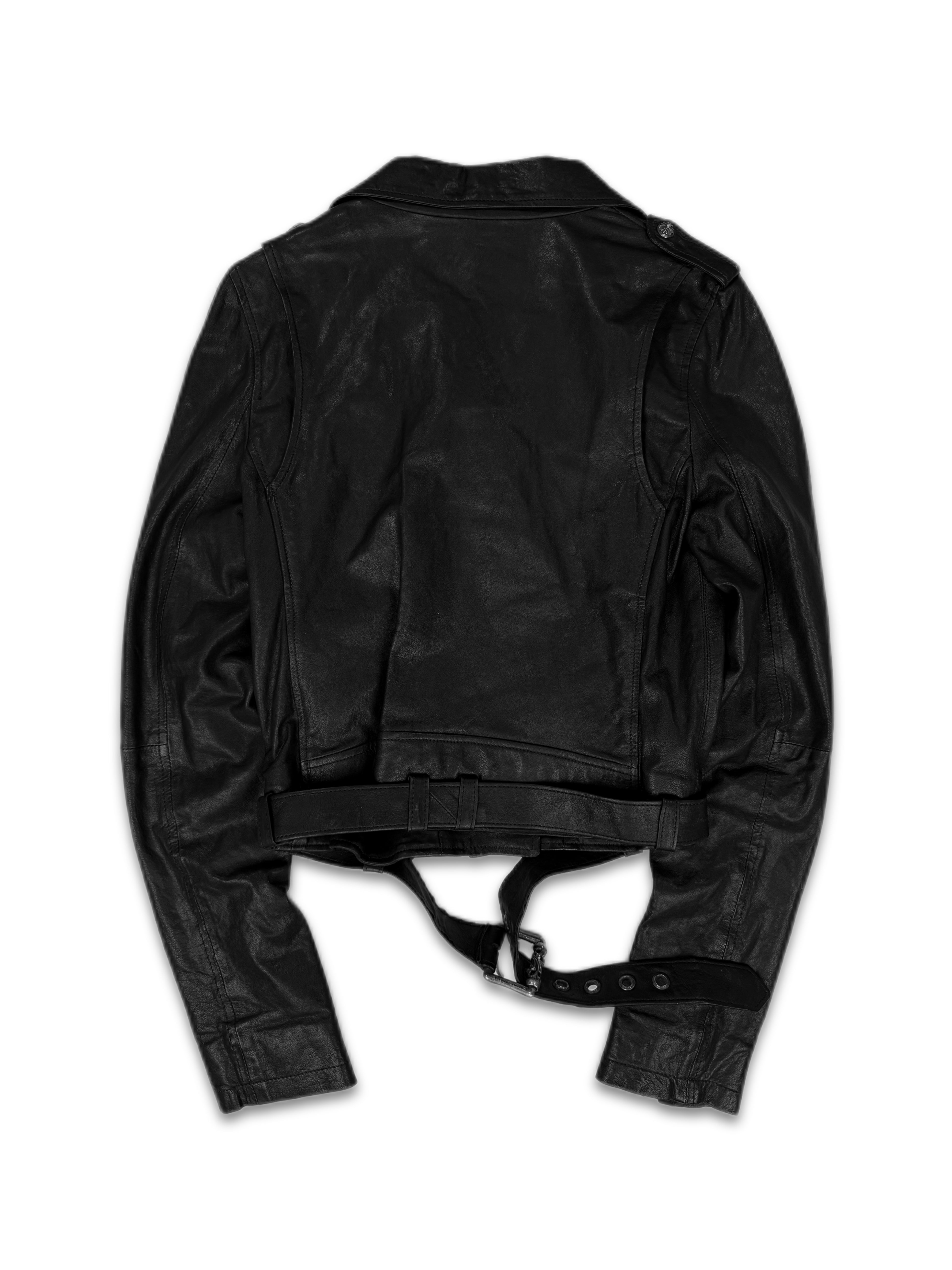 Chrome Hearts Perfecto Cropped Black Leather Roller Jacket