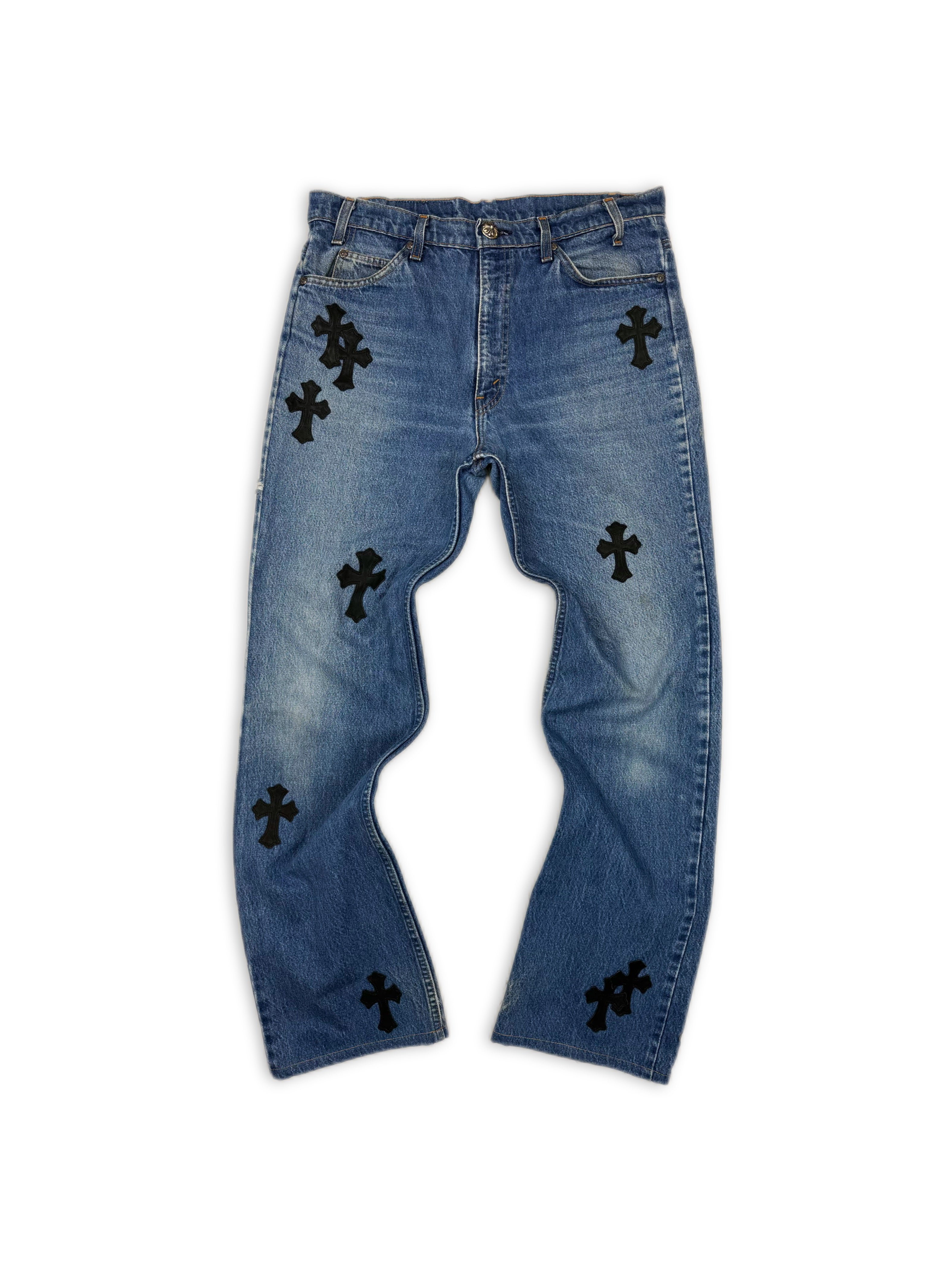 Chrome Hearts Levi’s 517 Orange 20 Cross Patch Light Wash Jeans