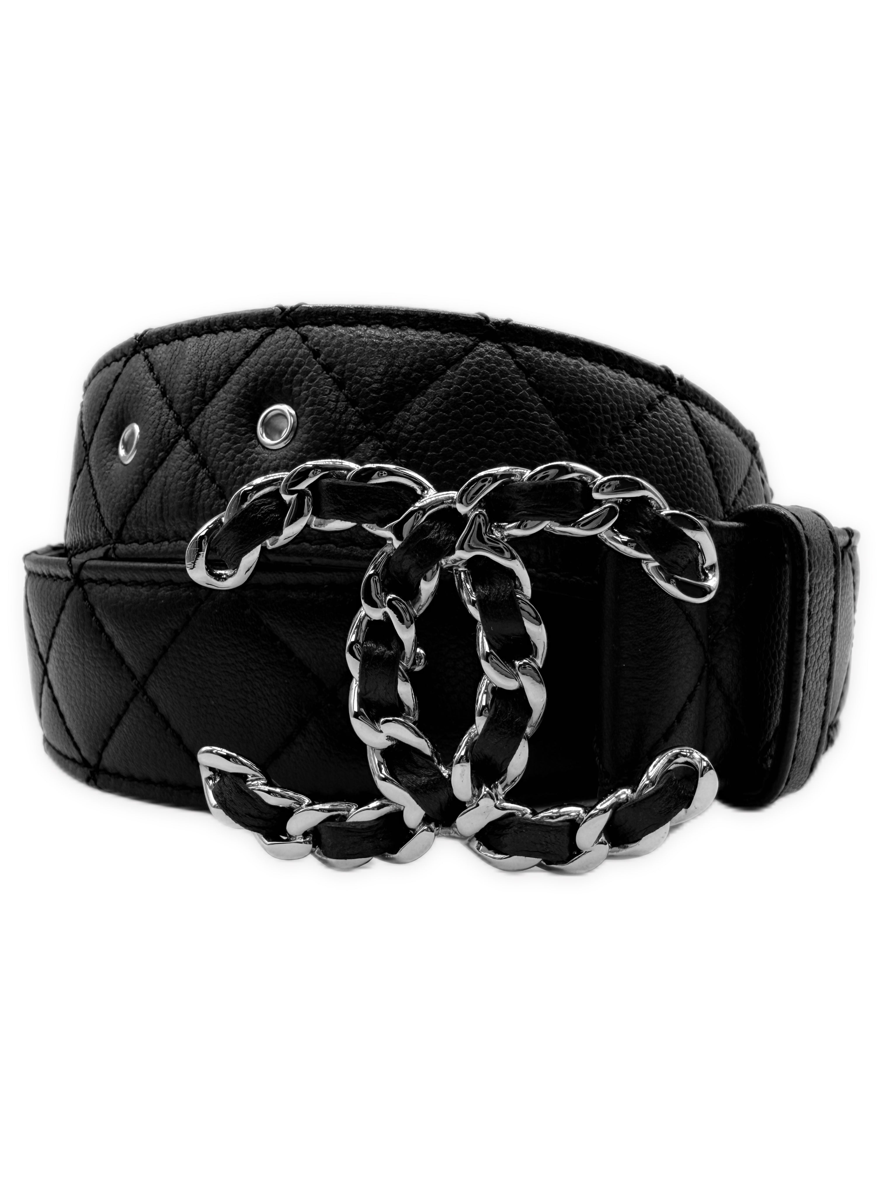 Chanel Double CC Black Quilted Lambskin Leather Caviar Belt