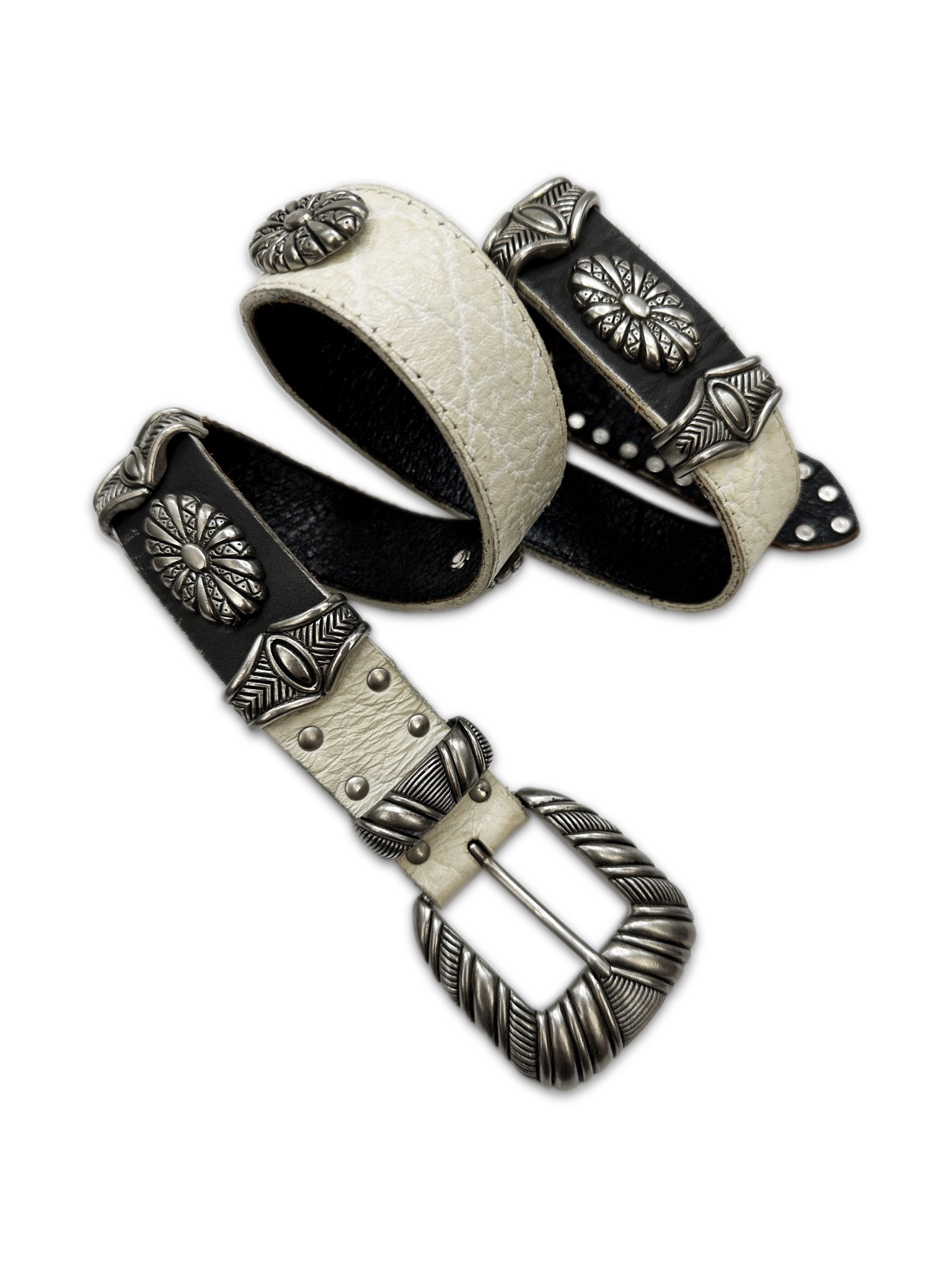 00s Tornado Mart ‘Western’ Studded White Leather Belt
