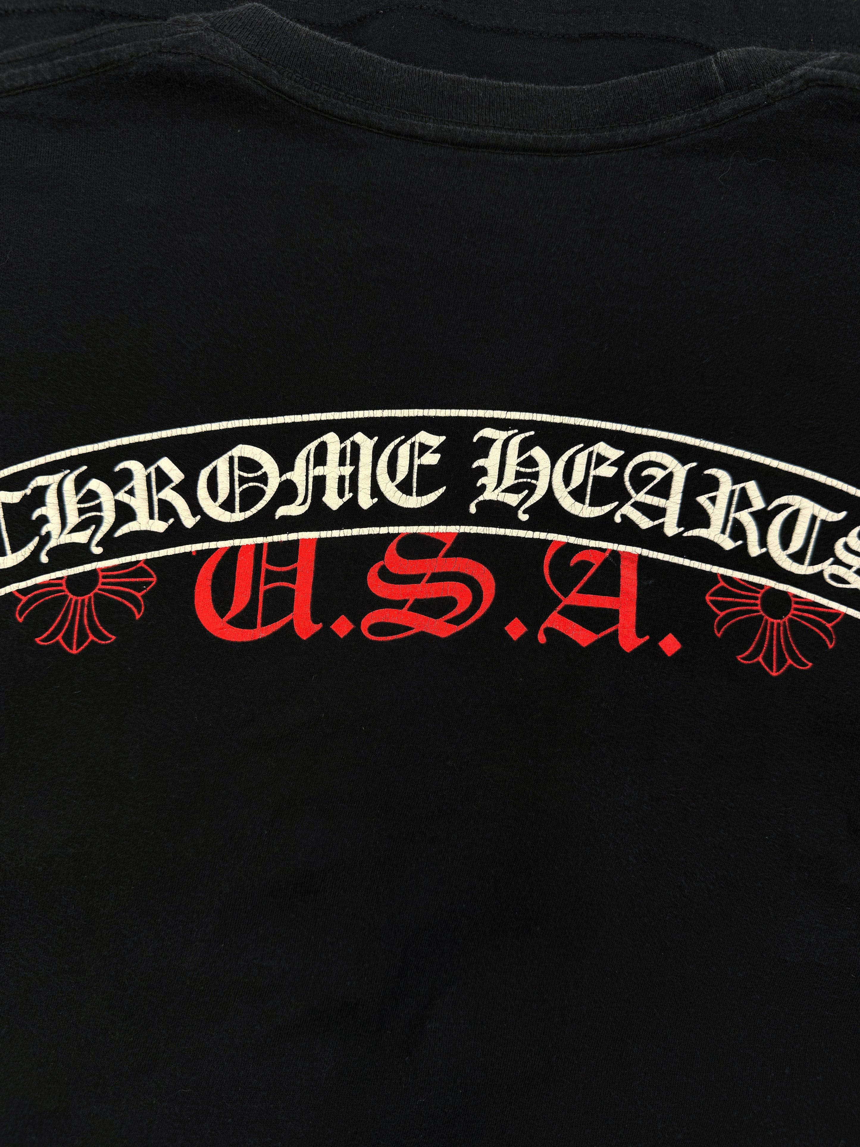 Chrome Hearts USA Red Scroll Logo Black Pocket T-Shirt