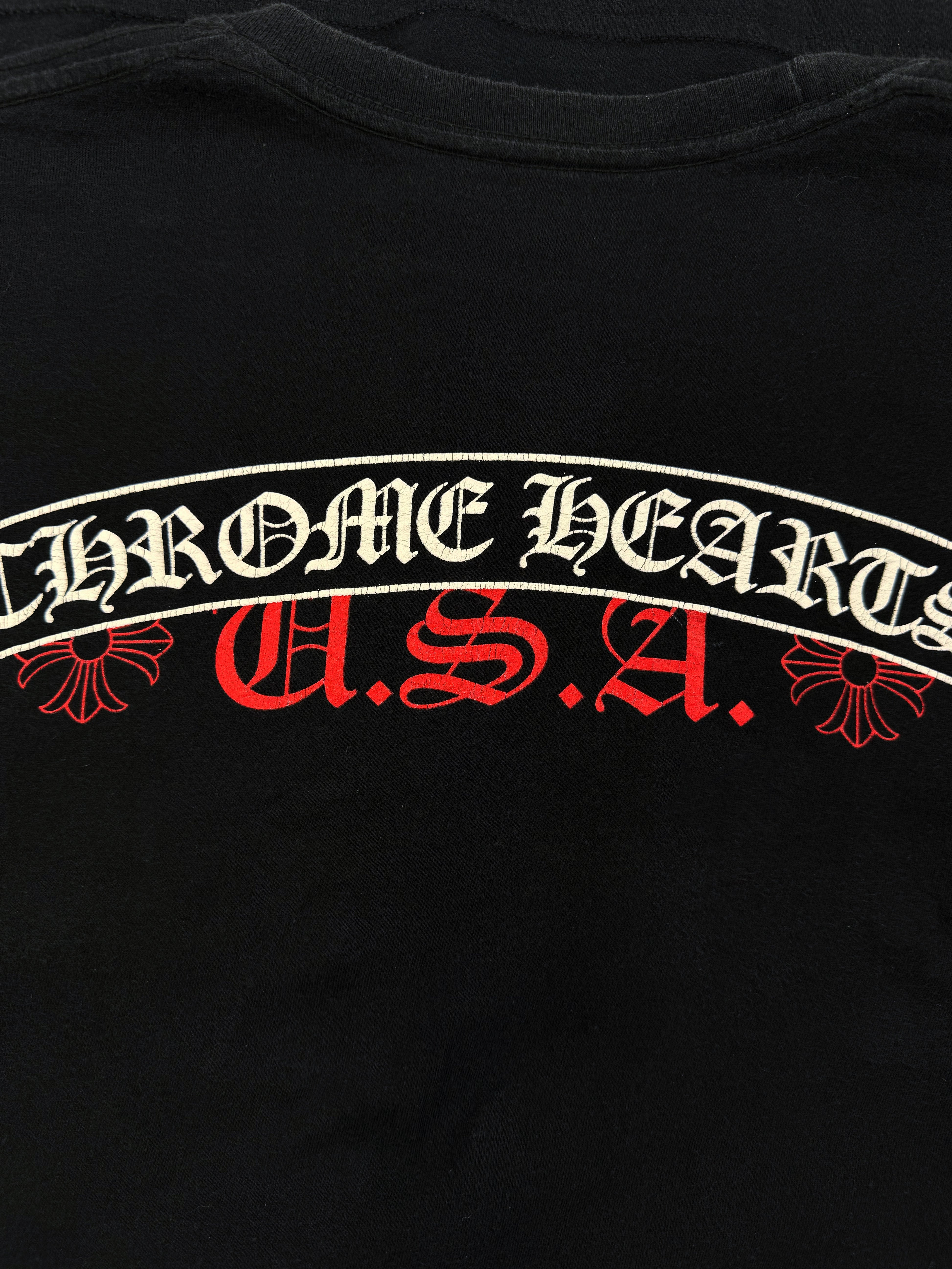 Chrome Hearts USA Red Scroll Logo Black Pocket T-Shirt