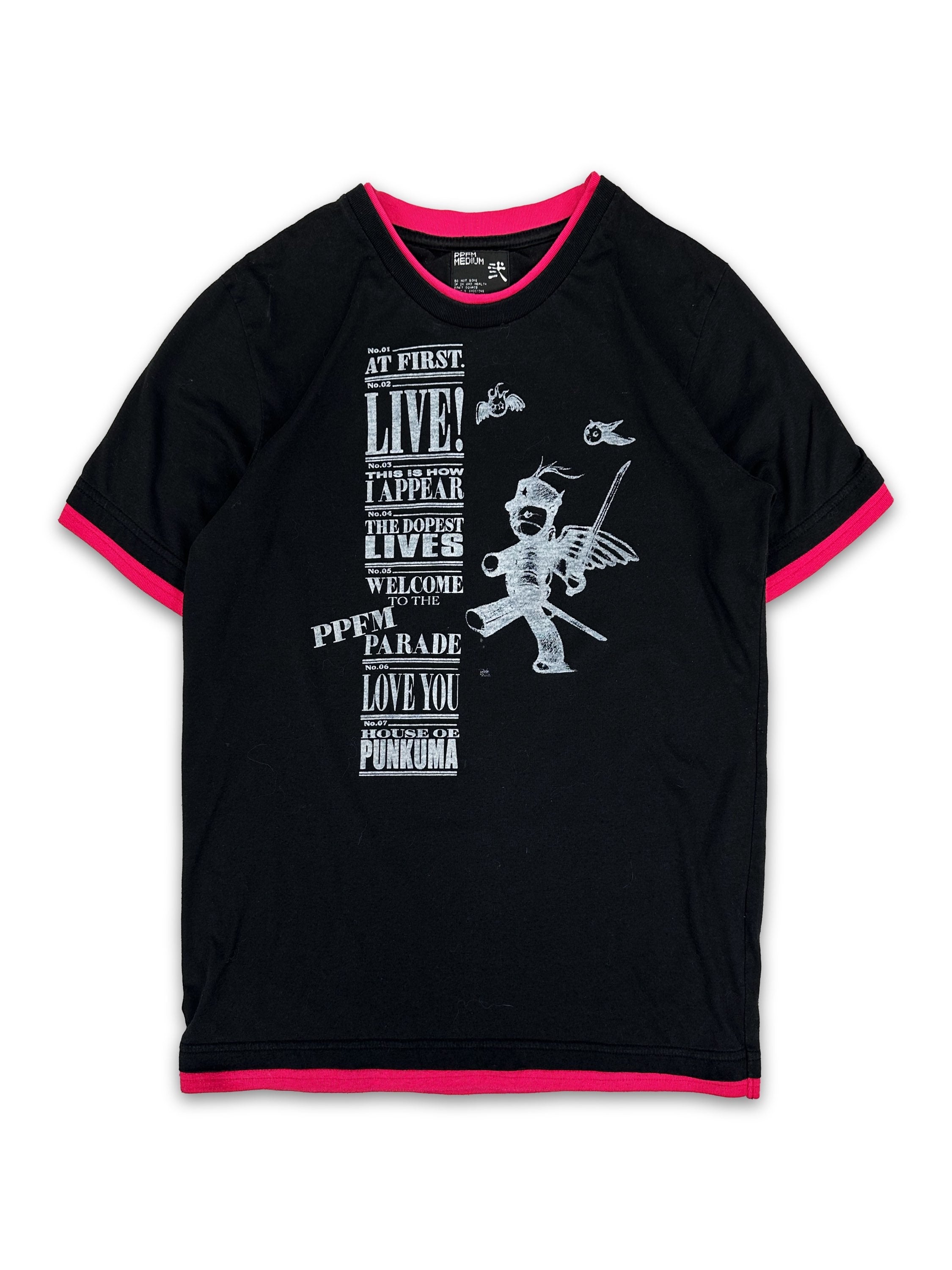 00s PPFM ‘At First, Live!’ Neon Pink Black Graphic T-Shirt