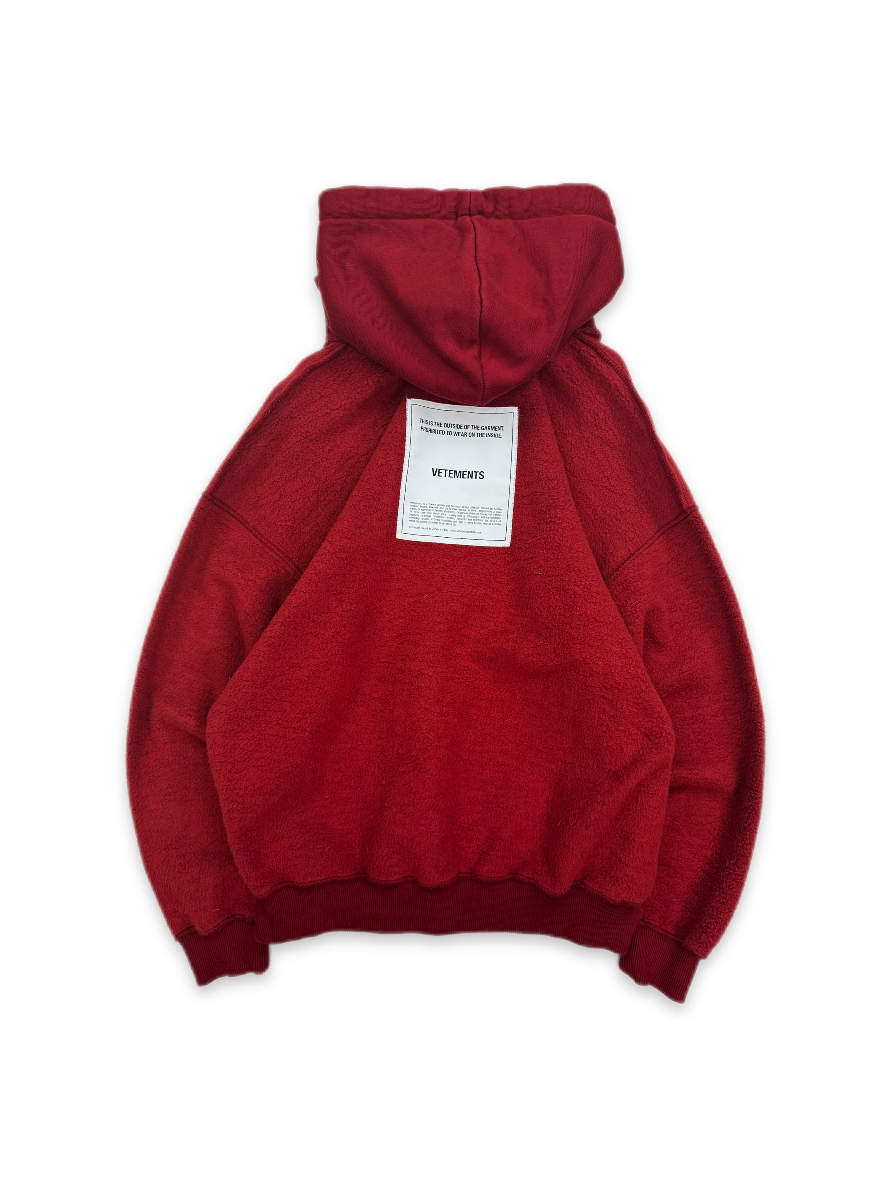 AW18 Vetements Inside Out Fleece Patch Logo Hoodie