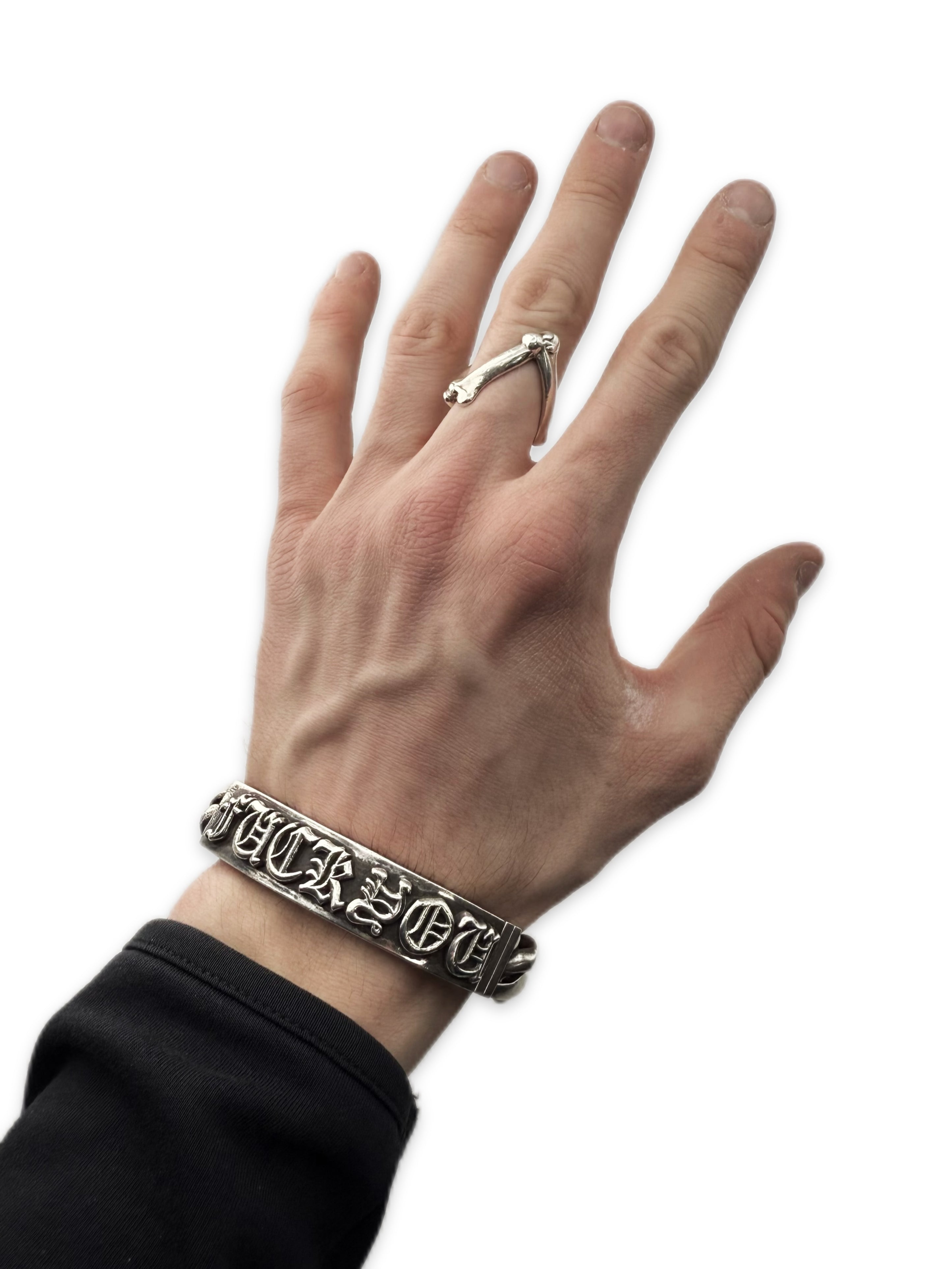 Chrome Hearts ‘Fuck You’ .925 Silver Cuban Link ID Bracelet