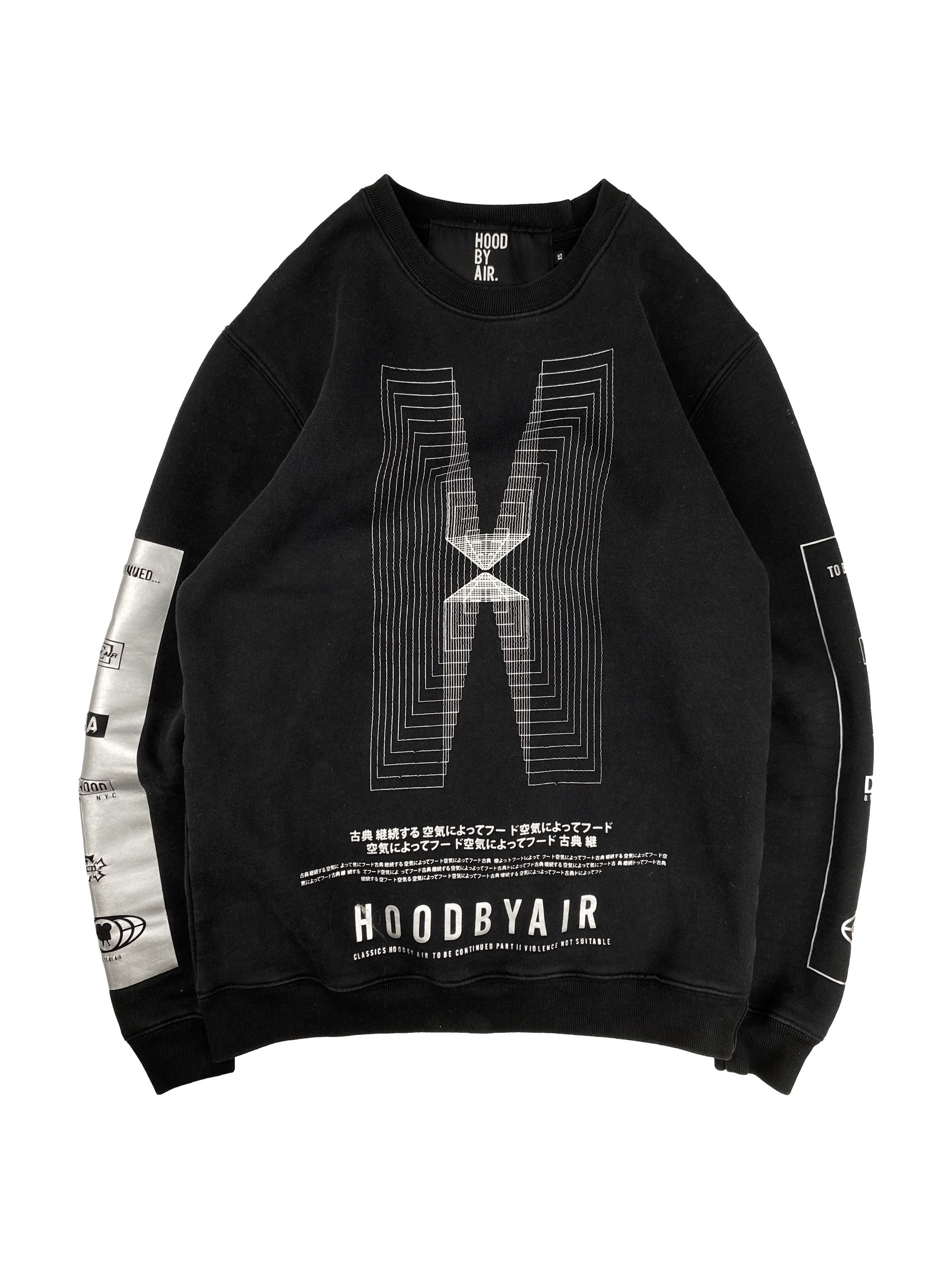 Hood by Air Oversized Geometric Print Black Crewneck