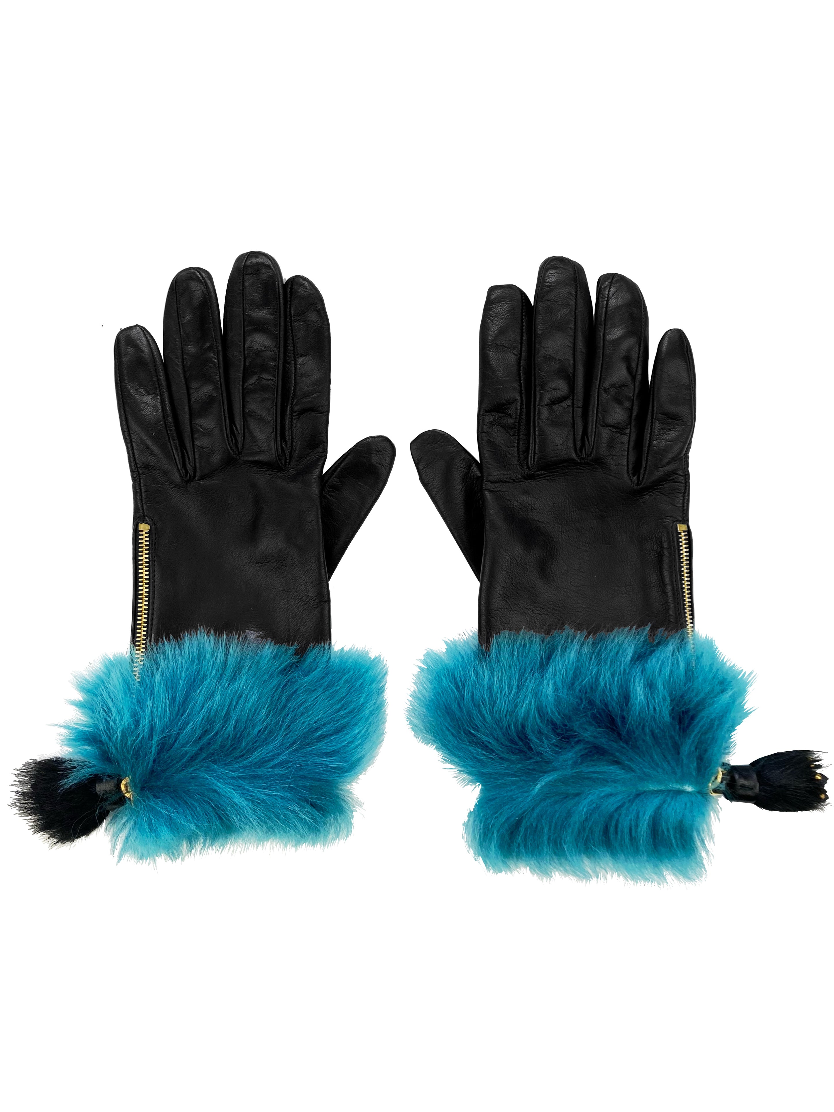 SS17 Prada Lambskin Lamb Fur Silk Lined Gloves