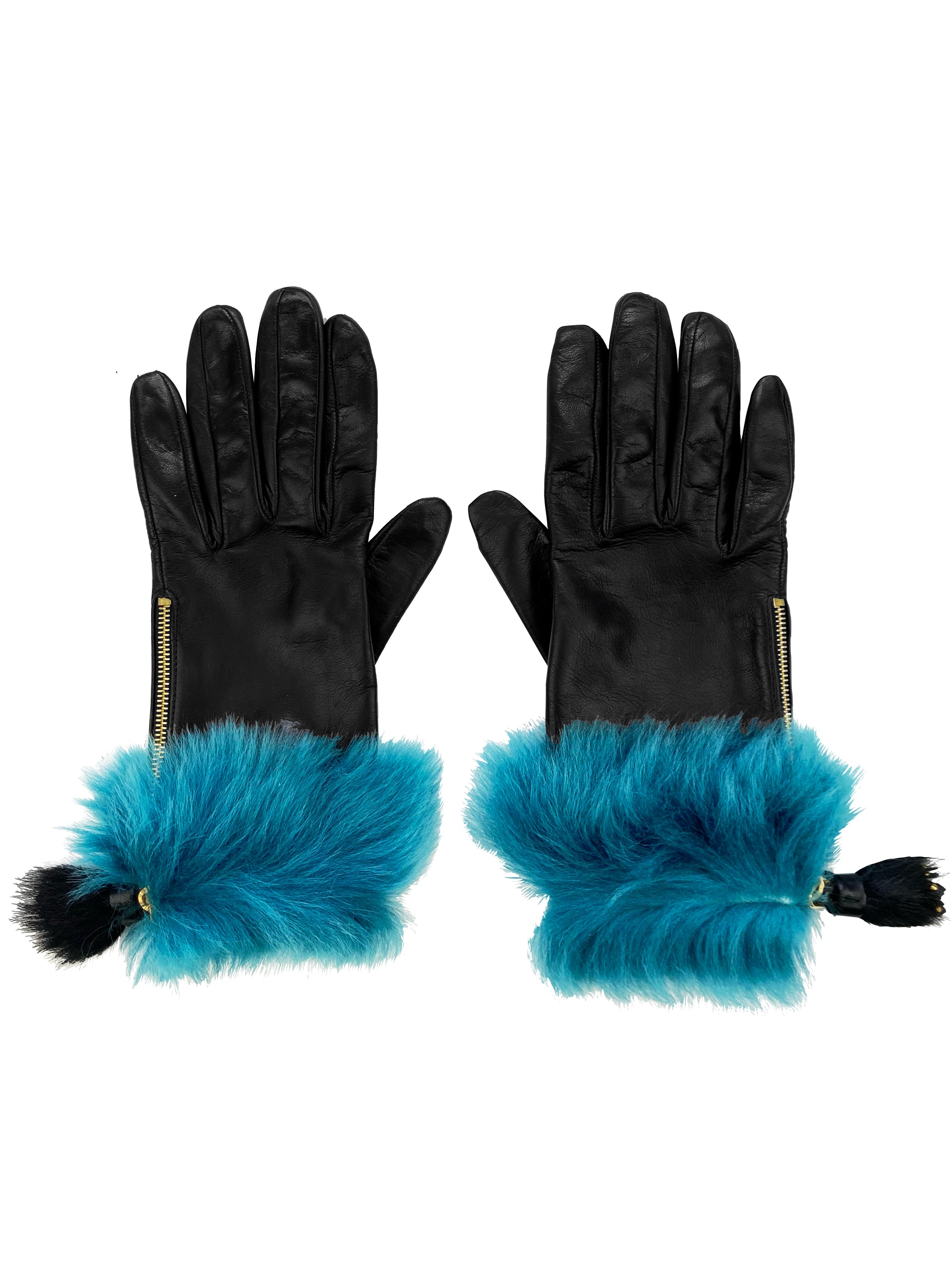 SS17 Prada Lambskin Lamb Fur Silk Lined Gloves