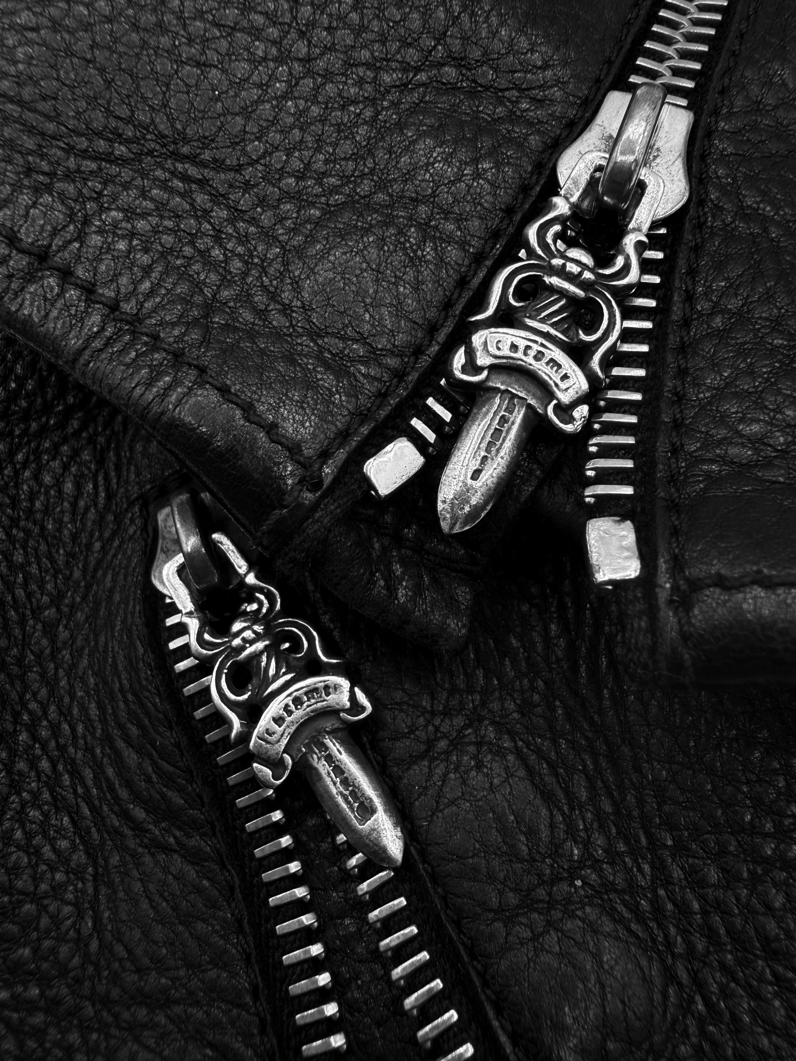 Chrome Hearts CH Patch Fingerless Dagger Zip Leather Gloves