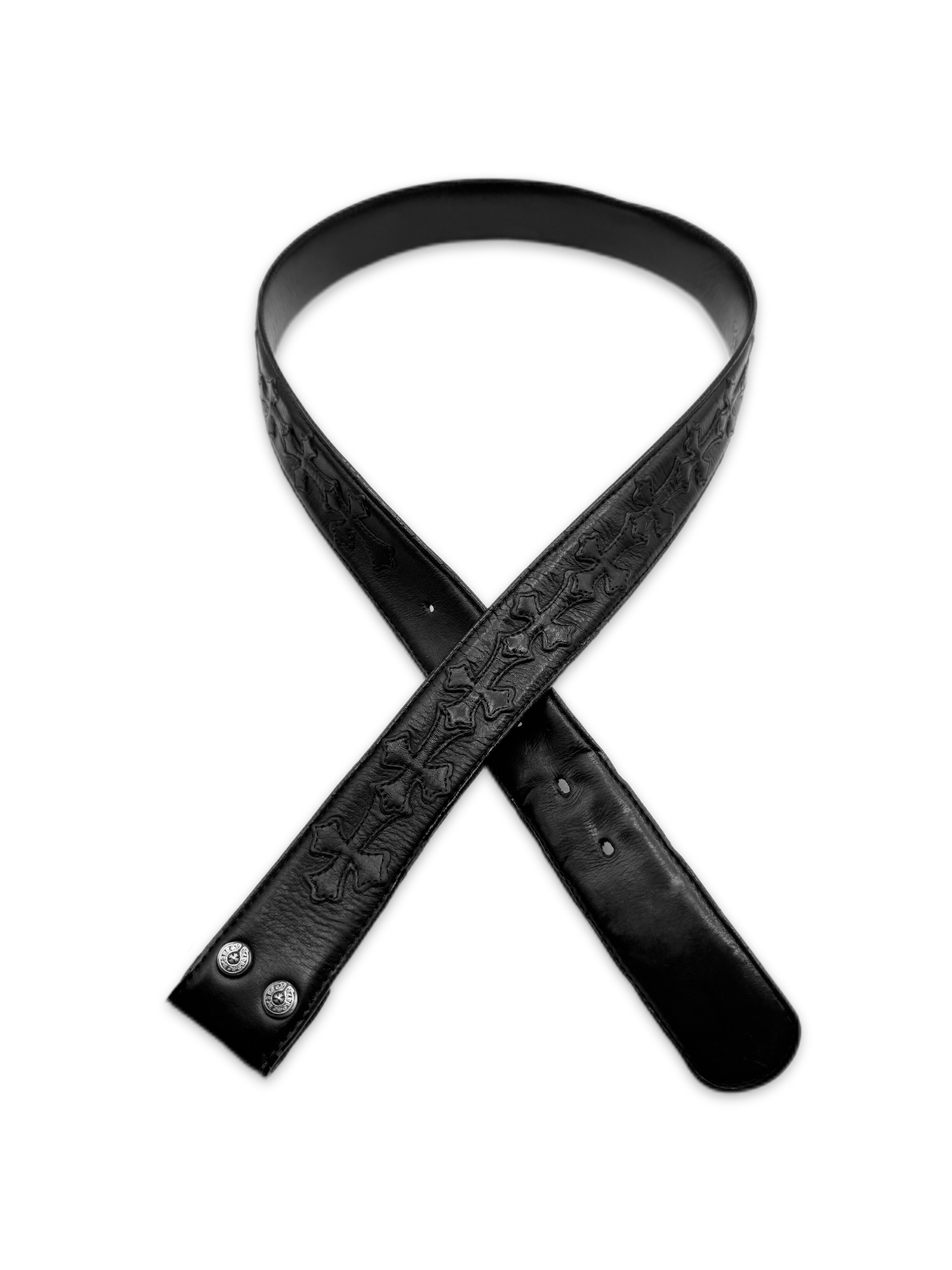 Chrome Hearts Cemetery Cross Patch Flooded Black Leather Belt Strap